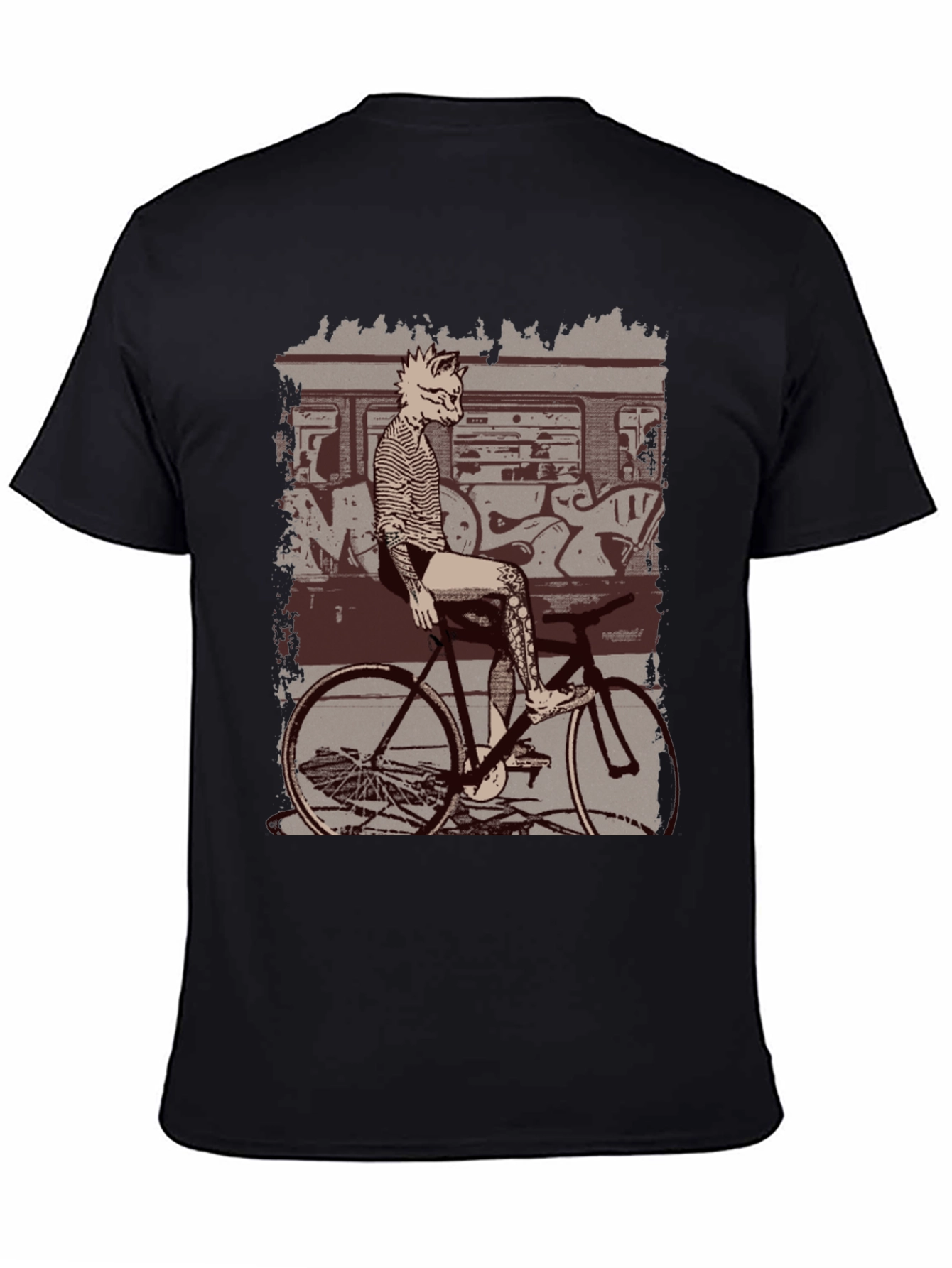 Tattooed Cat on Bike Graphic T-Shirt