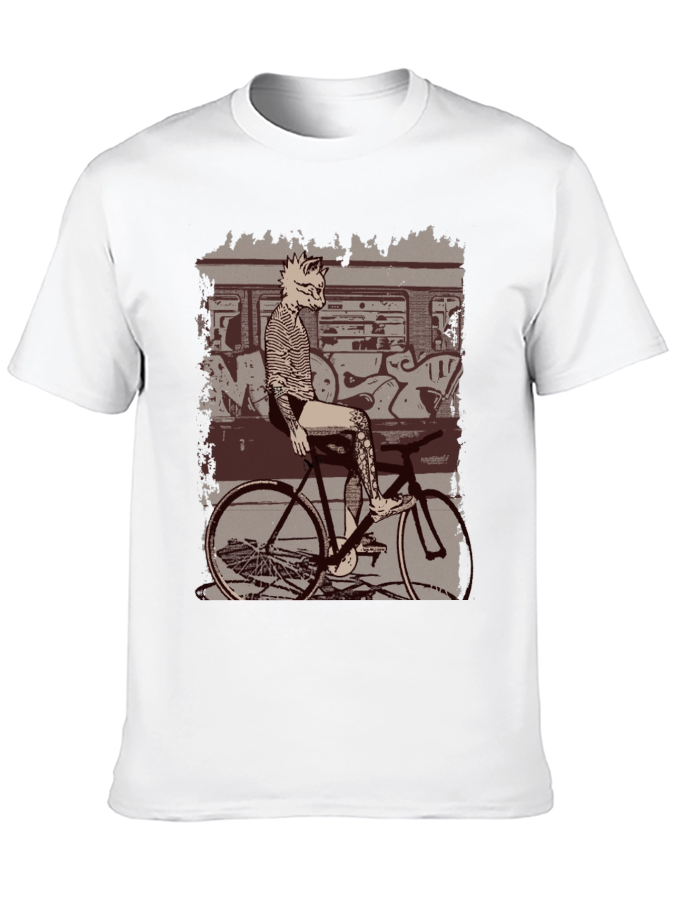 Tattooed Cat on Bike Graphic T-Shirt