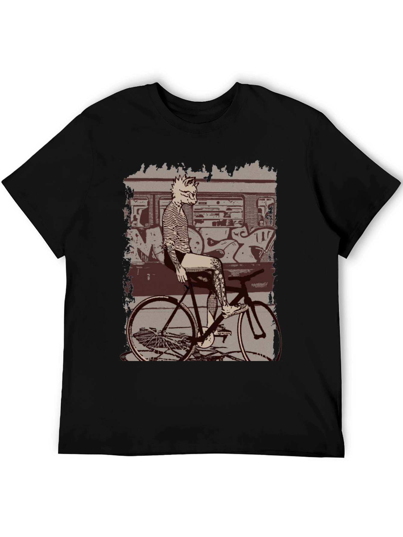 Tattooed Cat on Bike Graphic T-Shirt