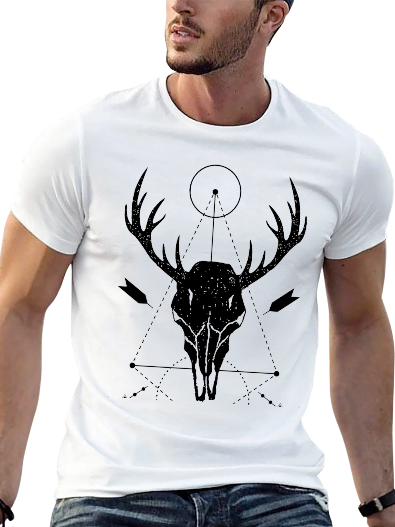 Geometric Deer Skull Graphic T-Shirt