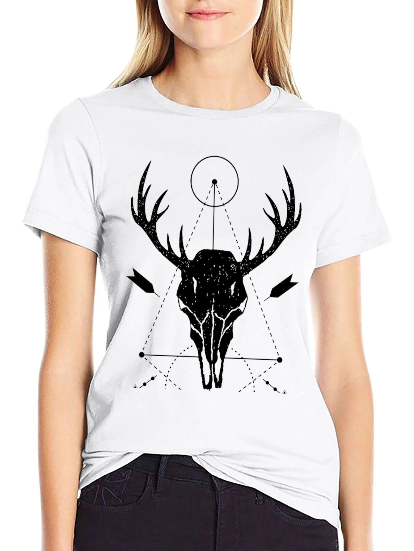 Geometric Deer Skull Graphic T-Shirt