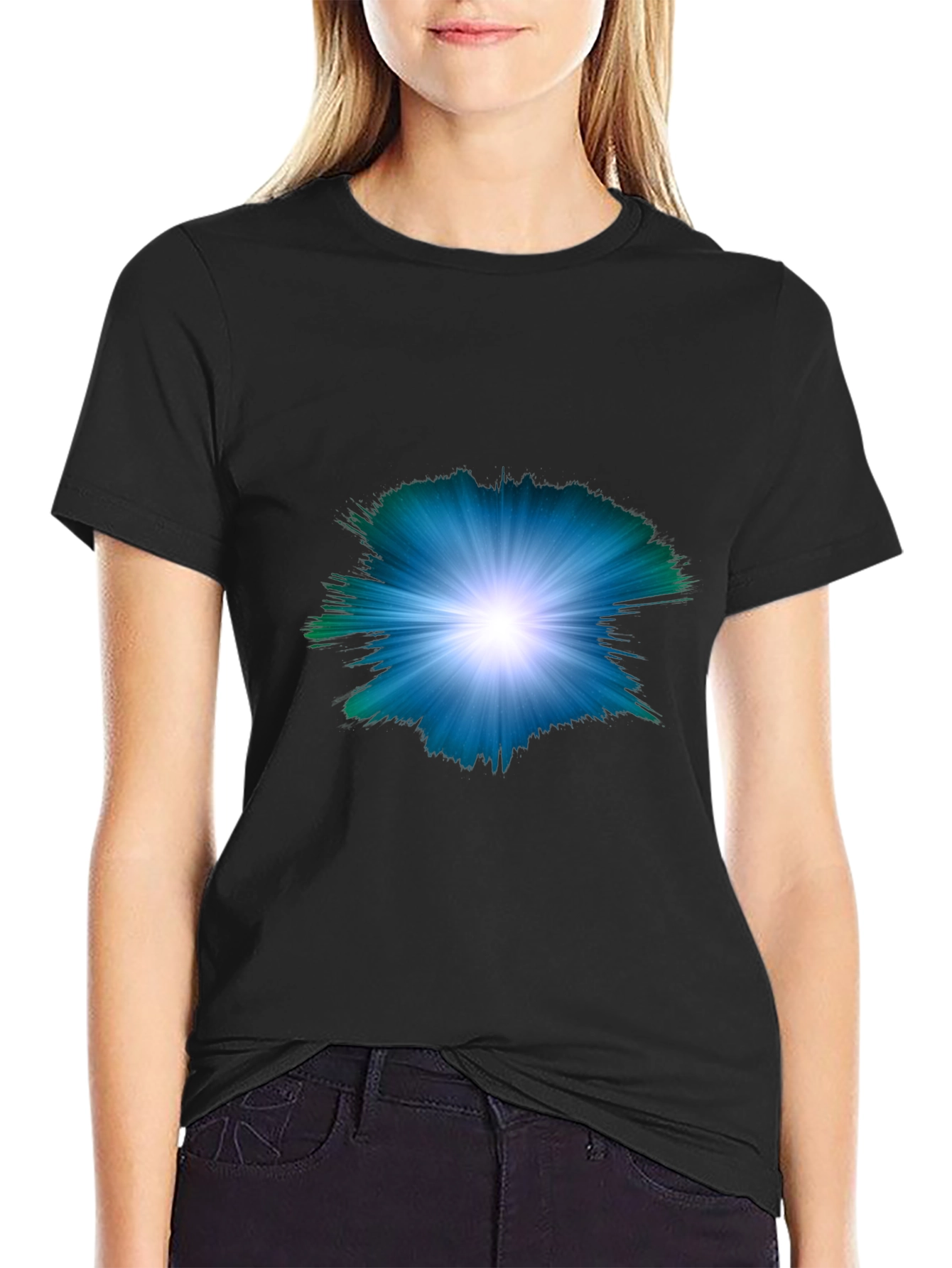 Mens Black T-shirt with Abstract Light Burst Design