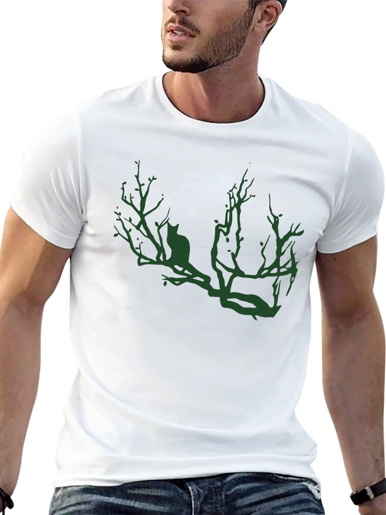 Cat on Branch Graphic Tee - Mens Black T-Shirt