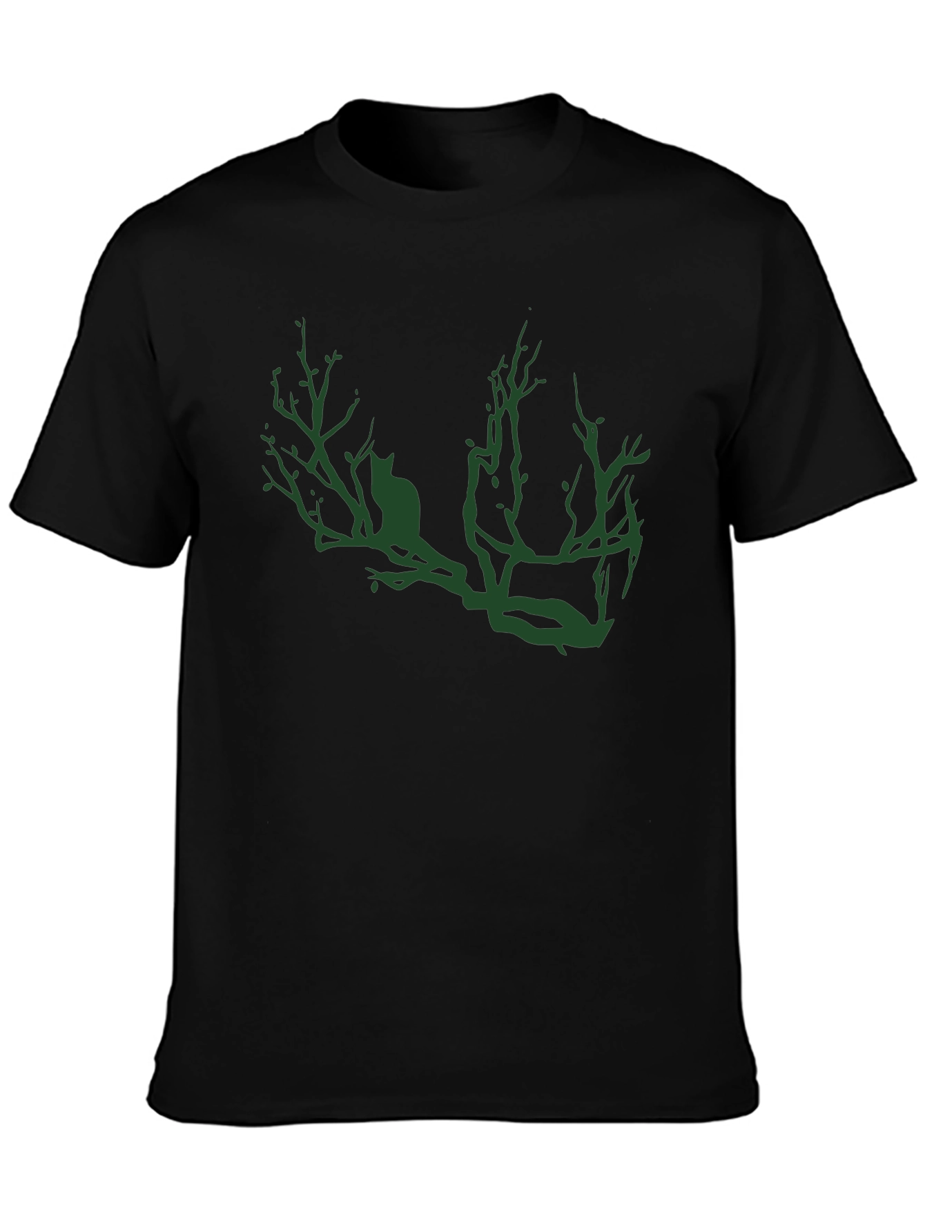 Cat on Branch Graphic Tee - Mens Black T-Shirt