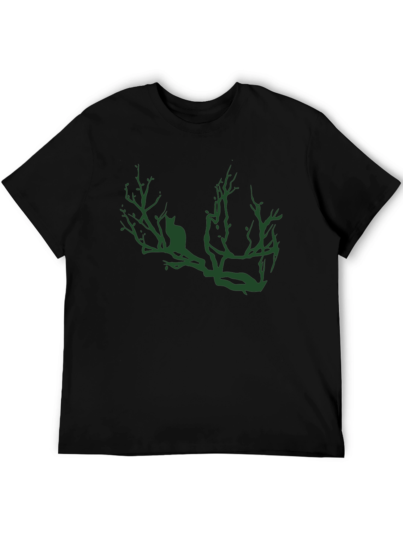 Cat on Branch Graphic Tee - Mens Black T-Shirt