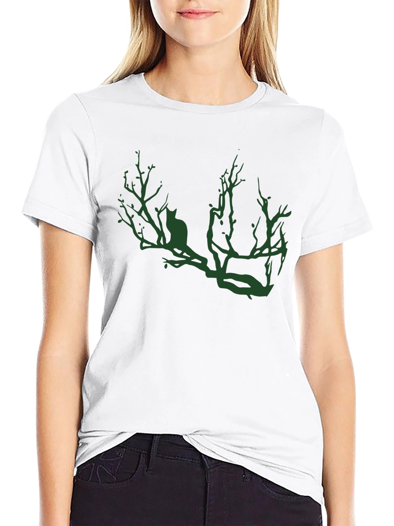 Cat on Branch Graphic Tee - Mens Black T-Shirt
