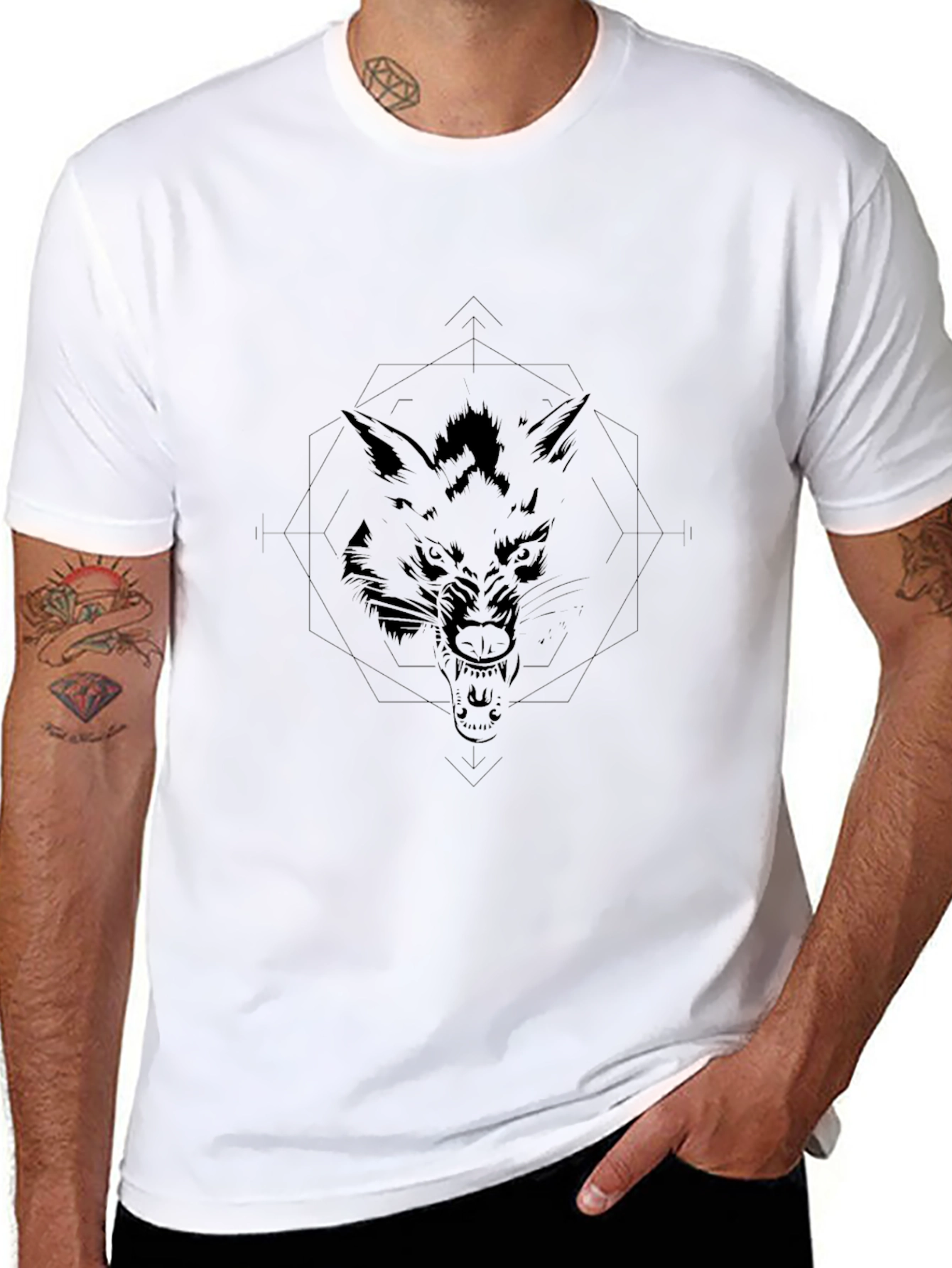 Mens Black Wolf Graphic Tee - Stylish & Unique