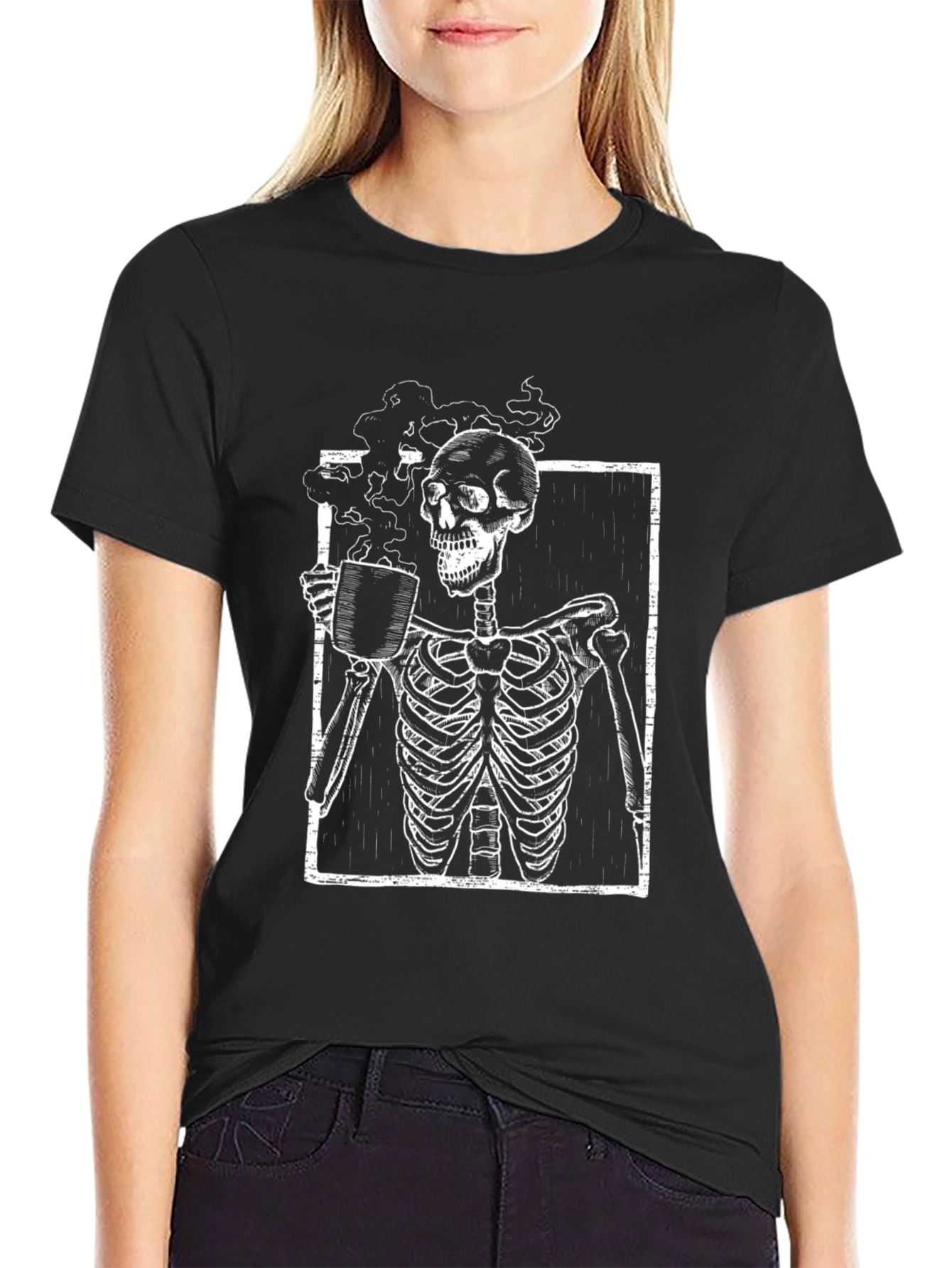 Coffee Skeleton Graphic Tee - Black