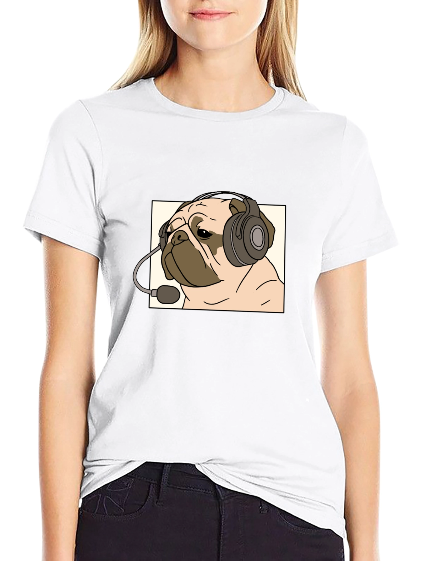 Pug Gamer T-Shirt - Cute Dog with Headset