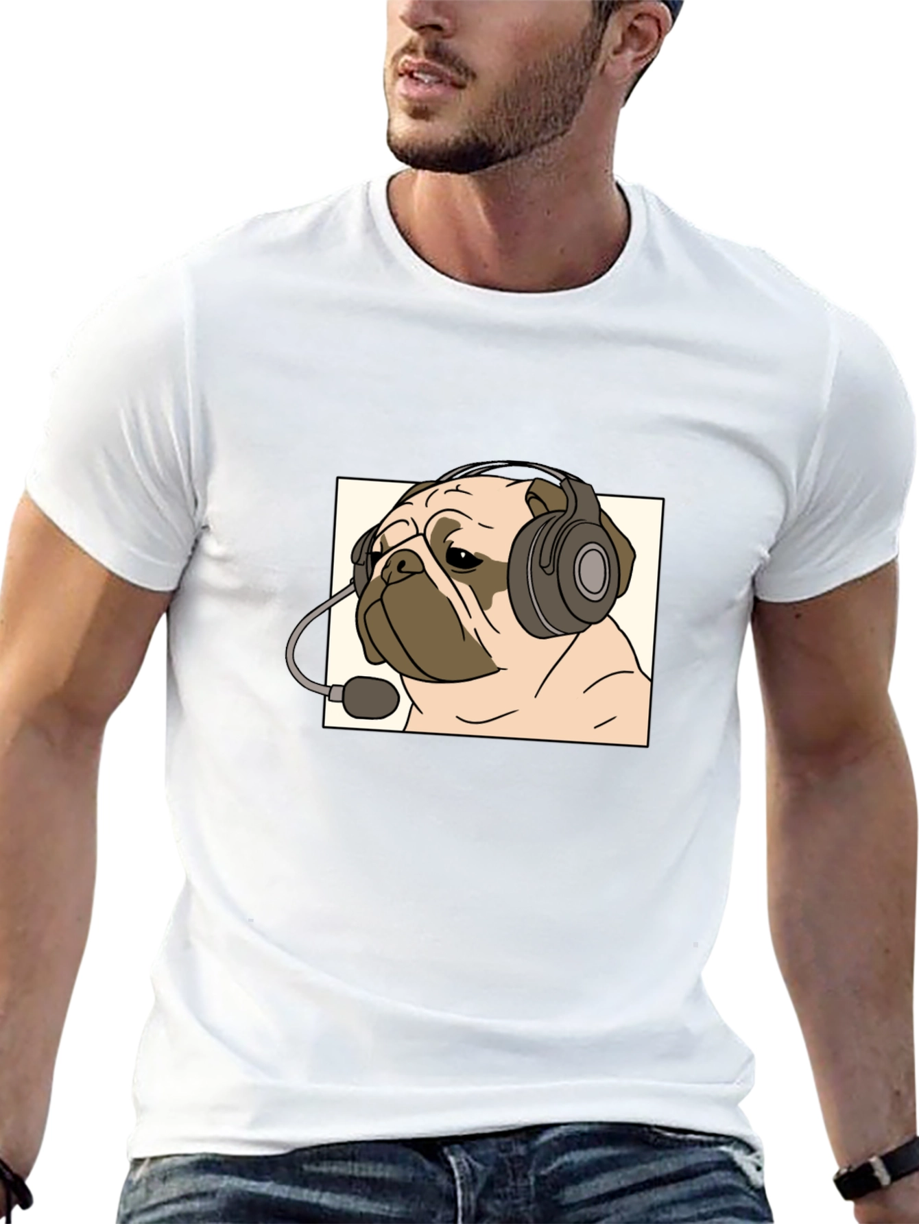 Pug Gamer T-Shirt - Cute Dog with Headset