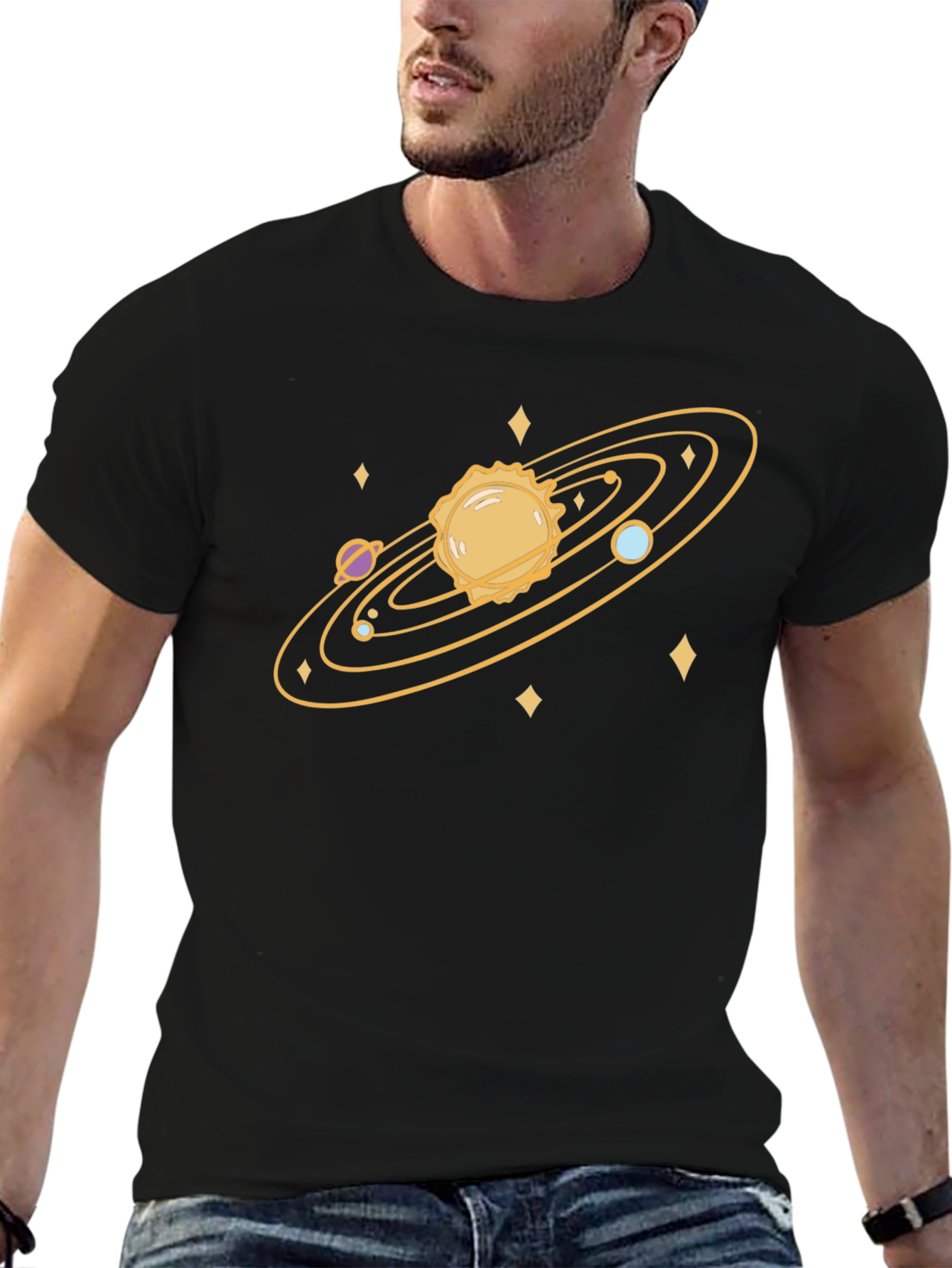 Cosmic Tee: Solar System Graphic Print Black T-Shirt