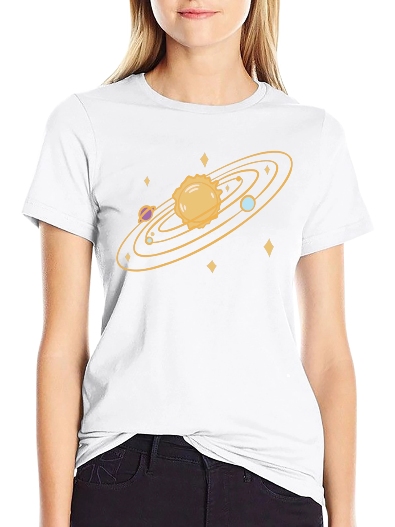 Cosmic Tee: Solar System Graphic Print Black T-Shirt