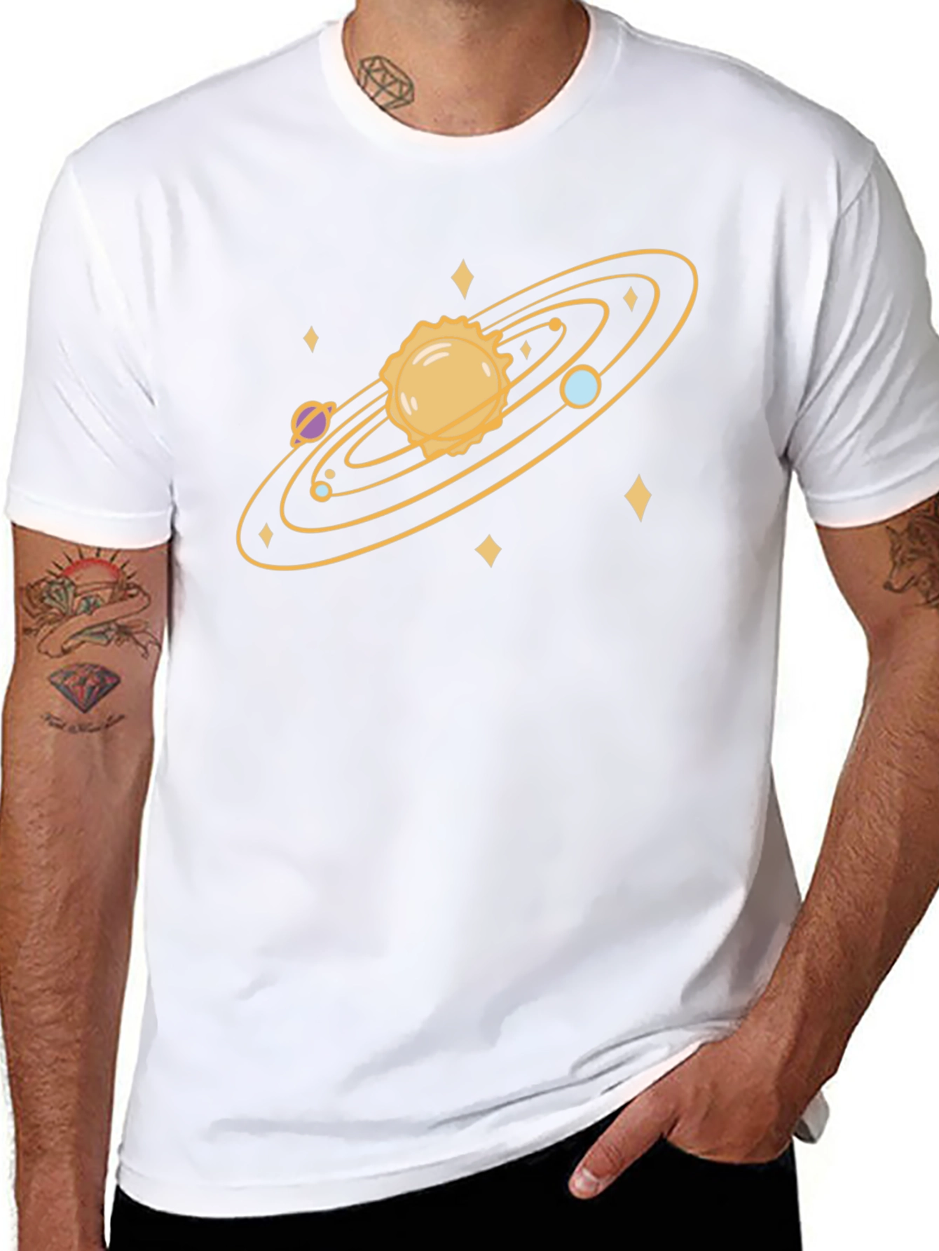 Cosmic Tee: Solar System Graphic Print Black T-Shirt