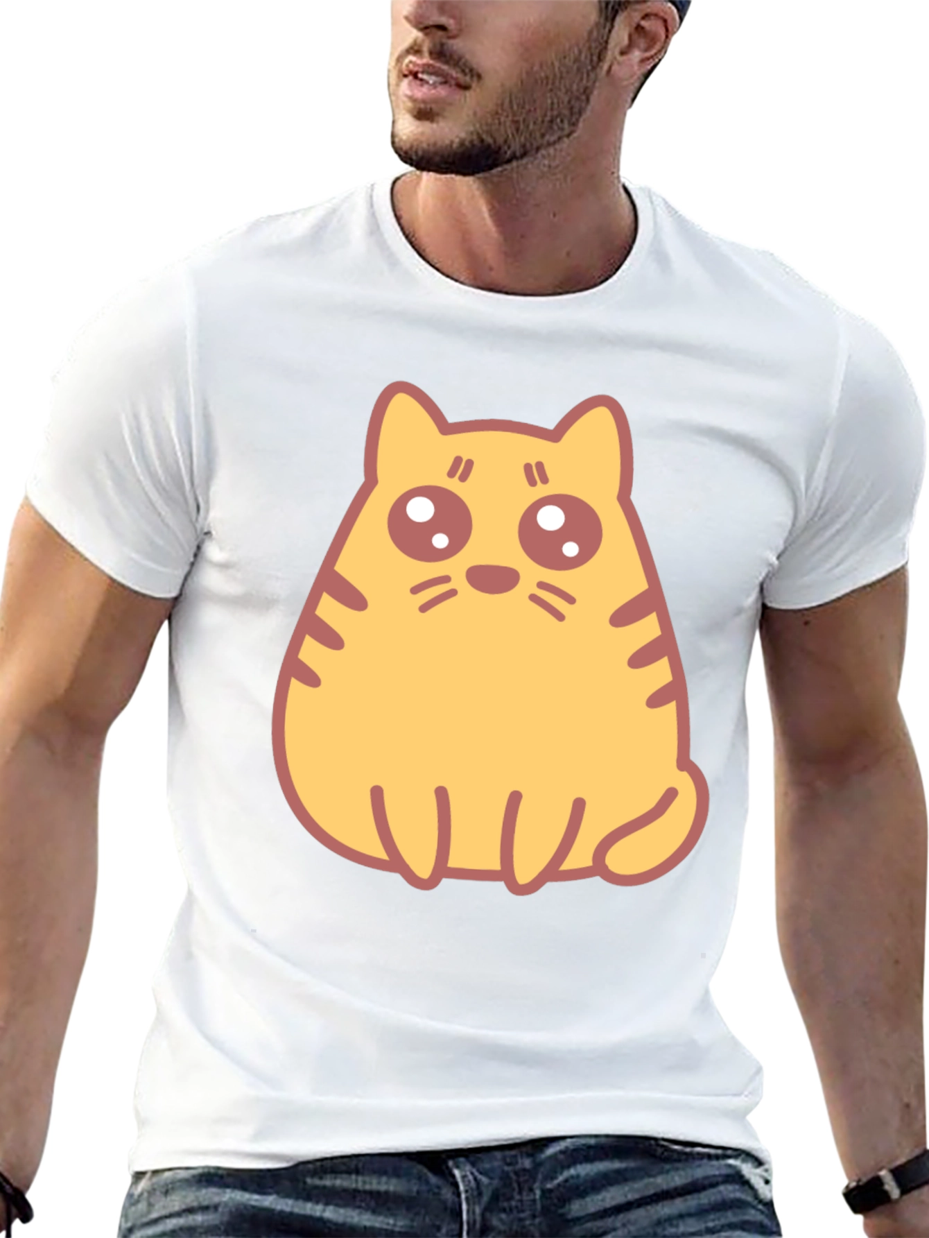 Cute Cartoon Cat Graphic T-Shirt - Black