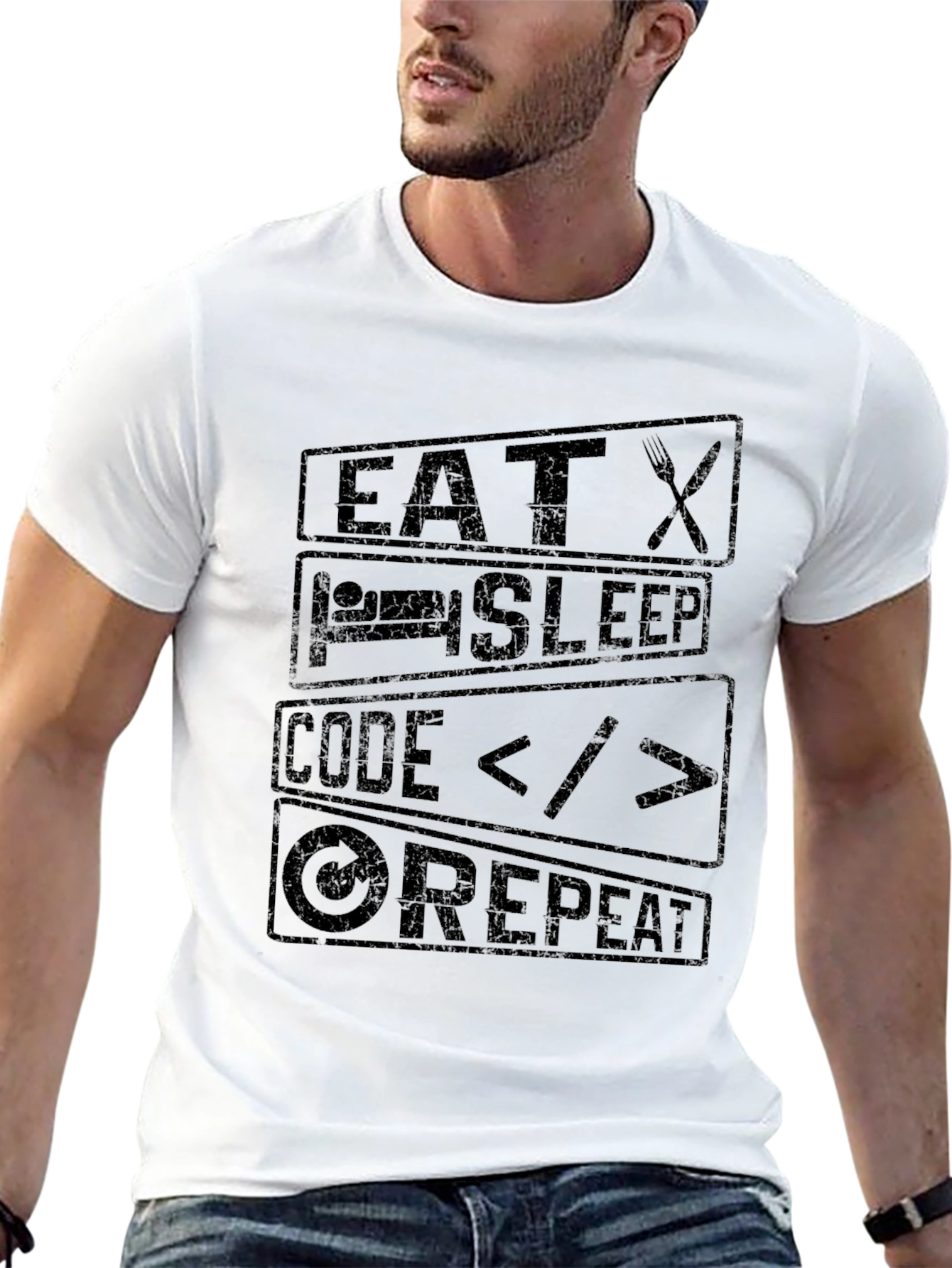 Eat Sleep Code Repeat Graphic Tee - Programmer T-Shirt
