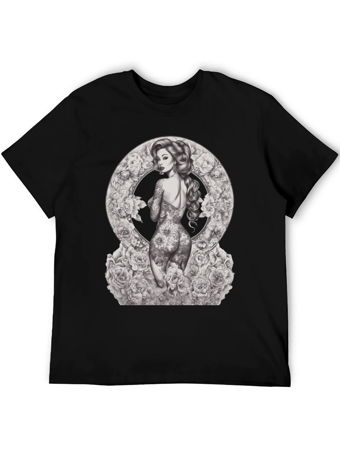 Tattooed Woman Floral Circle Graphic T-Shirt