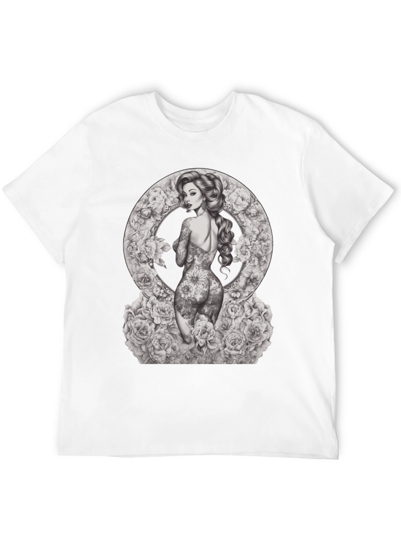 Tattooed Woman Floral Circle Graphic T-Shirt