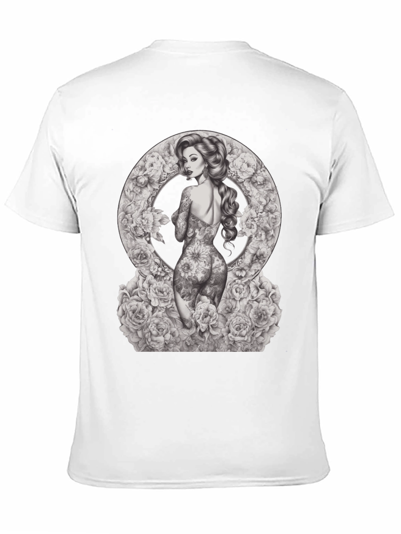 Tattooed Woman Floral Circle Graphic T-Shirt