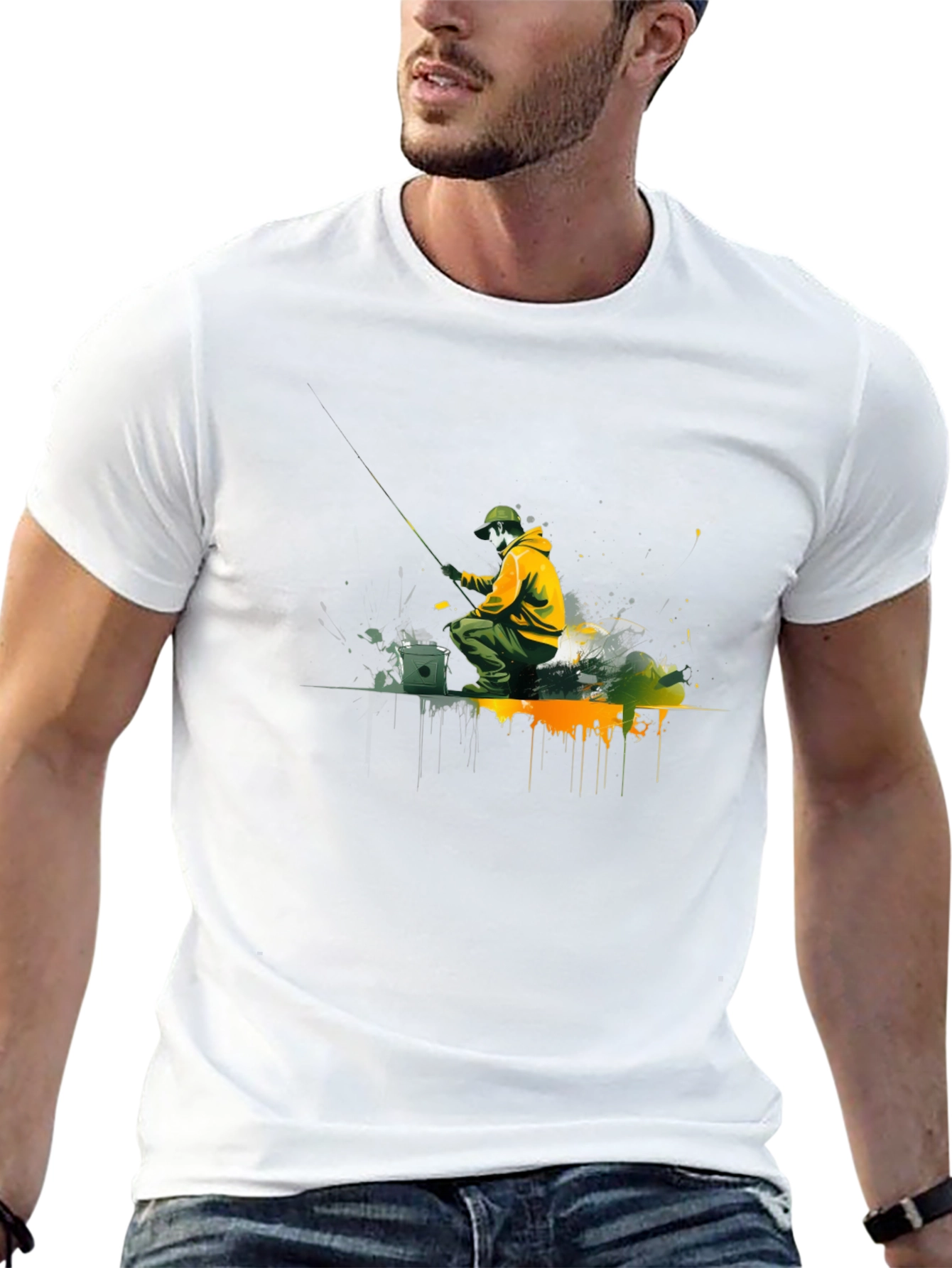 Fishing Graphic Tee - Mens Black Cotton Shirt