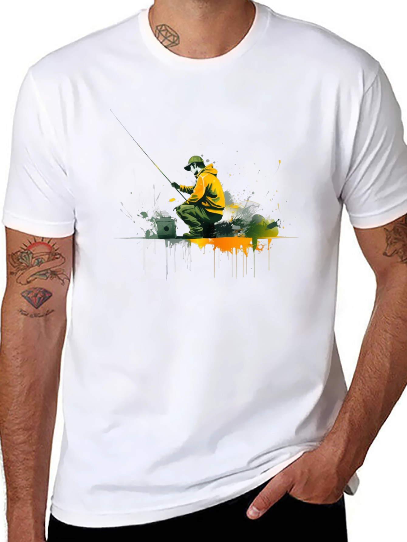 Fishing Graphic Tee - Mens Black Cotton Shirt