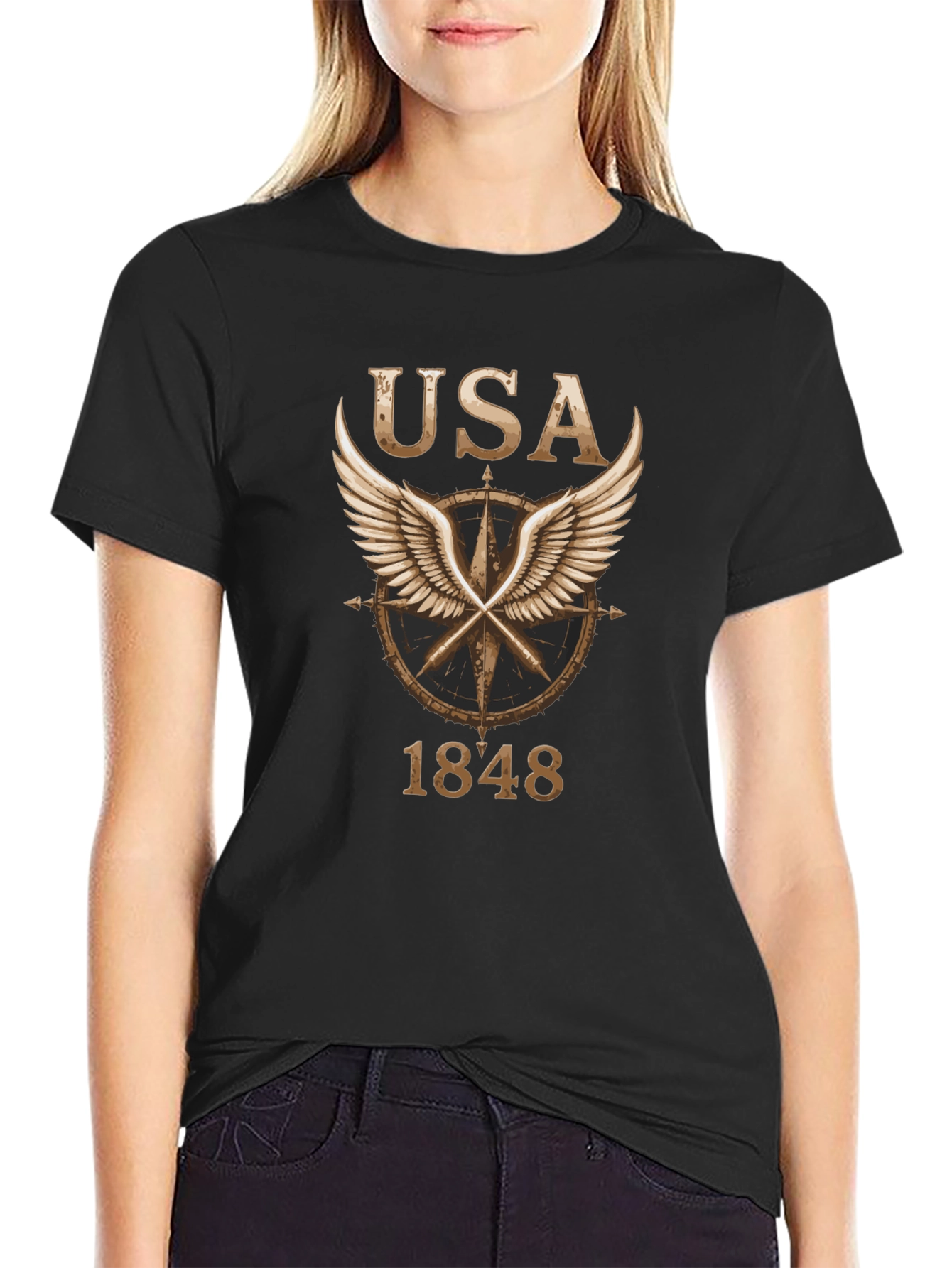 USA 1848 Winged Compass Black Graphic Tee