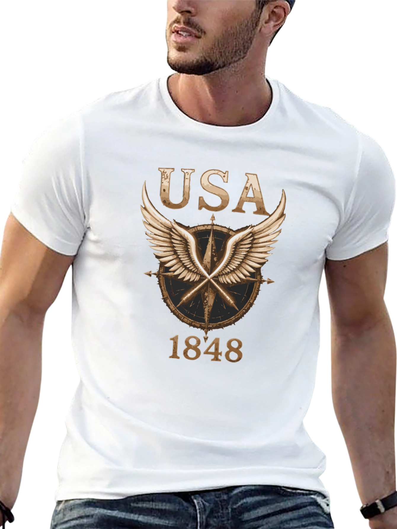 USA 1848 Winged Compass Black Graphic Tee