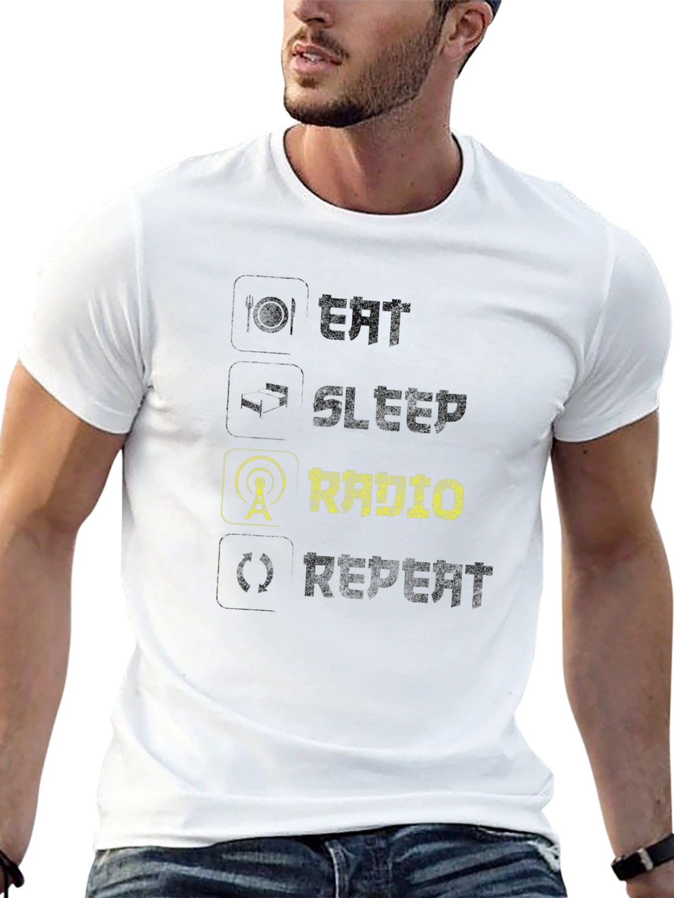 Eat Sleep Radio Repeat Black T-Shirt