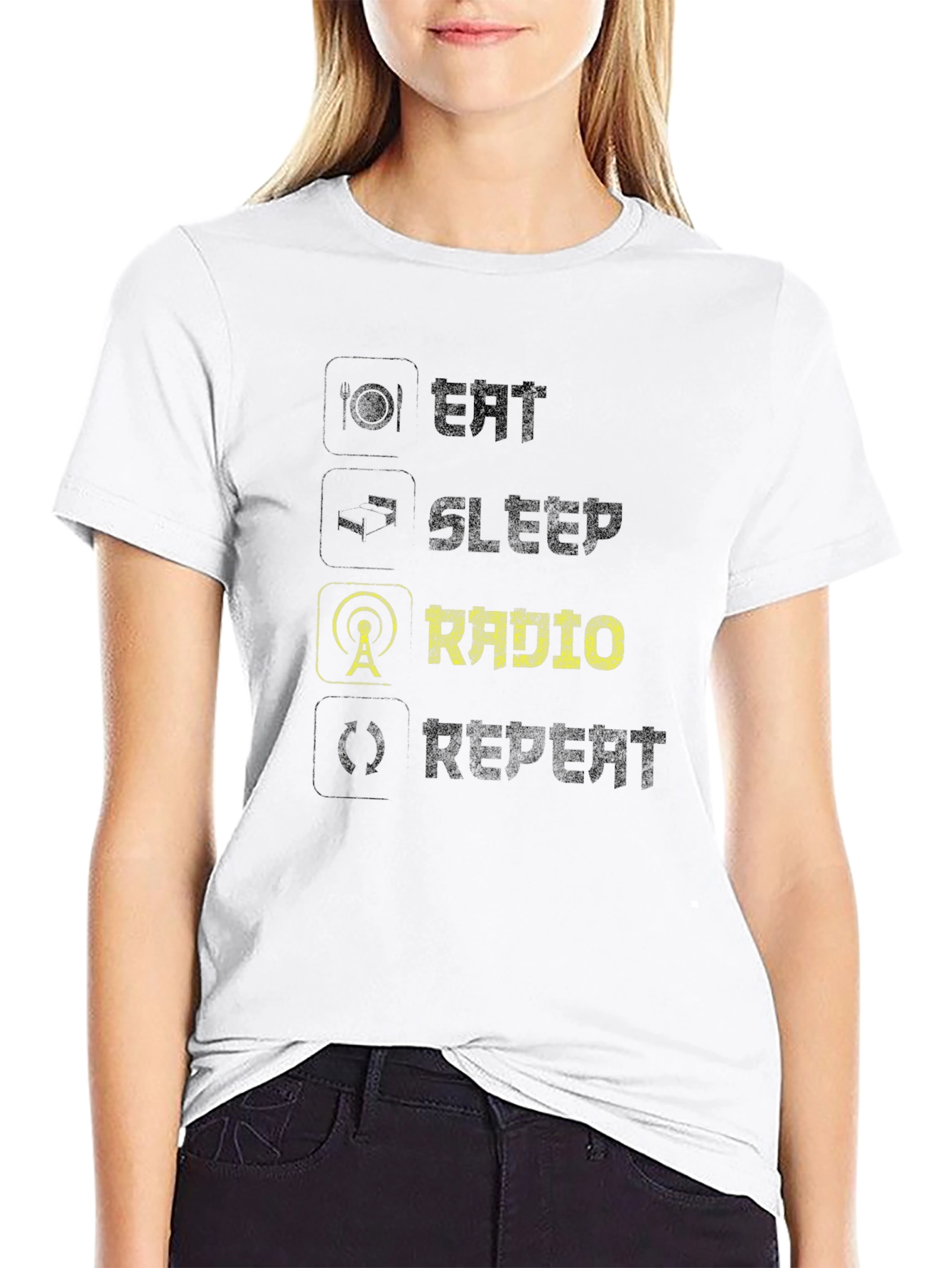 Eat Sleep Radio Repeat Black T-Shirt