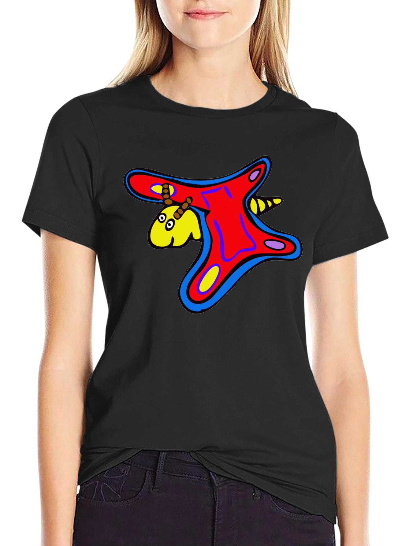 Funky Cartoon Creature Graphic Black T-Shirt