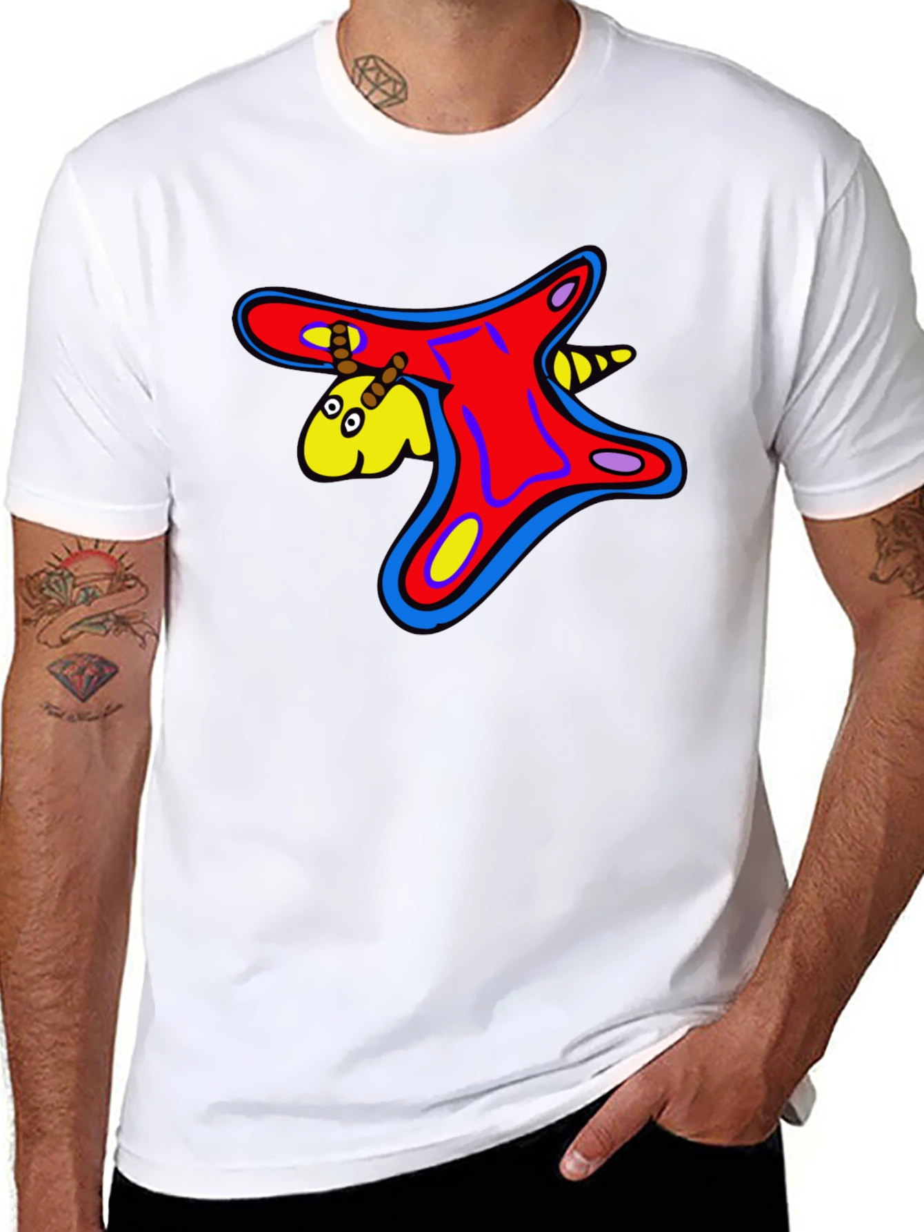 Funky Cartoon Creature Graphic Black T-Shirt