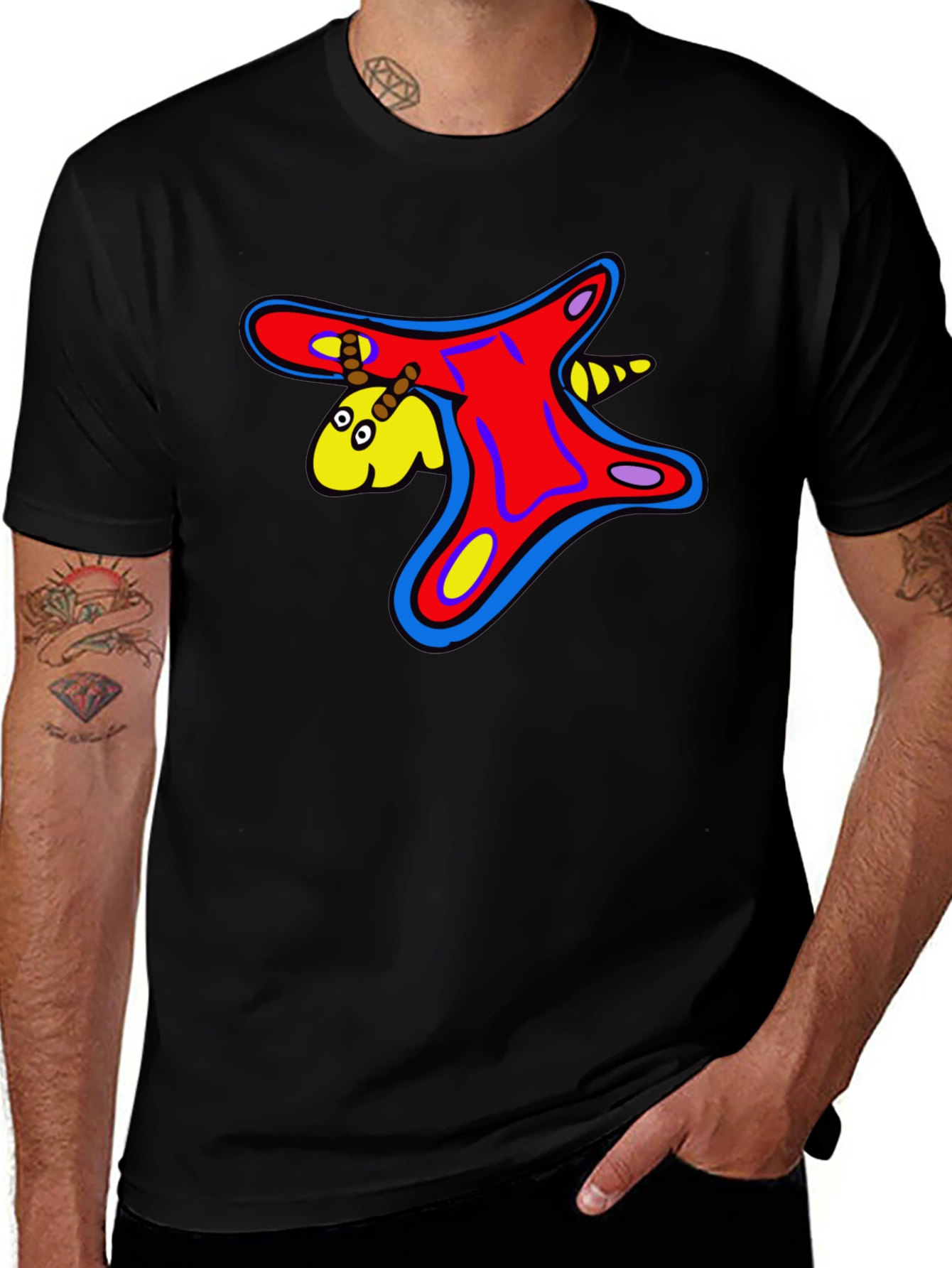 Funky Cartoon Creature Graphic Black T-Shirt