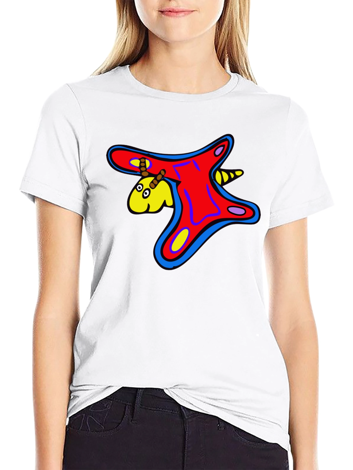 Funky Cartoon Creature Graphic Black T-Shirt