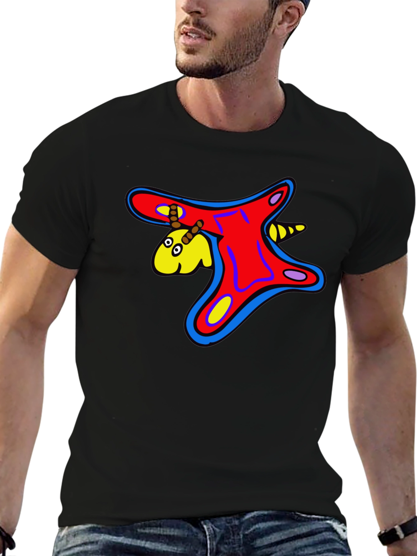 Funky Cartoon Creature Graphic Black T-Shirt