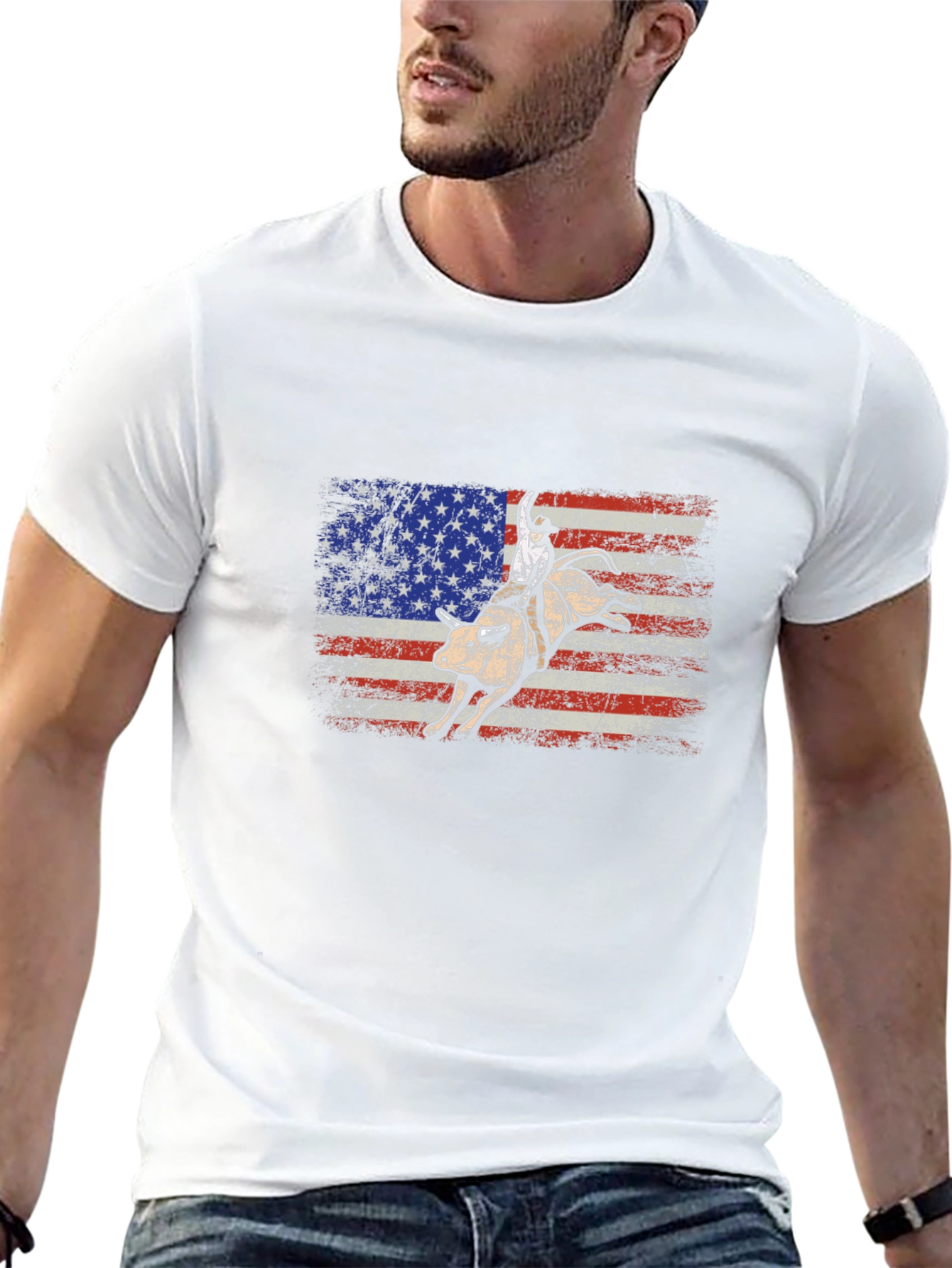 American Flag Bull Rider Graphic T-Shirt