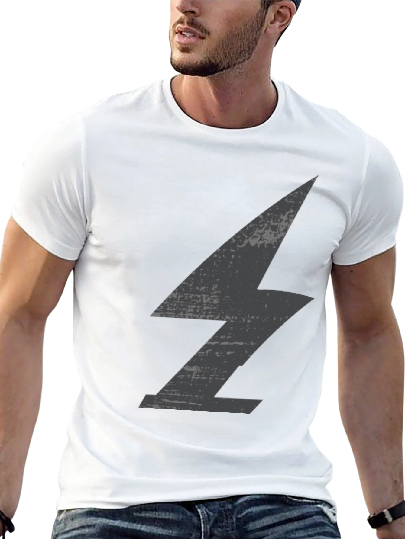 Mens Black T-Shirt with Lightning Bolt Graphic