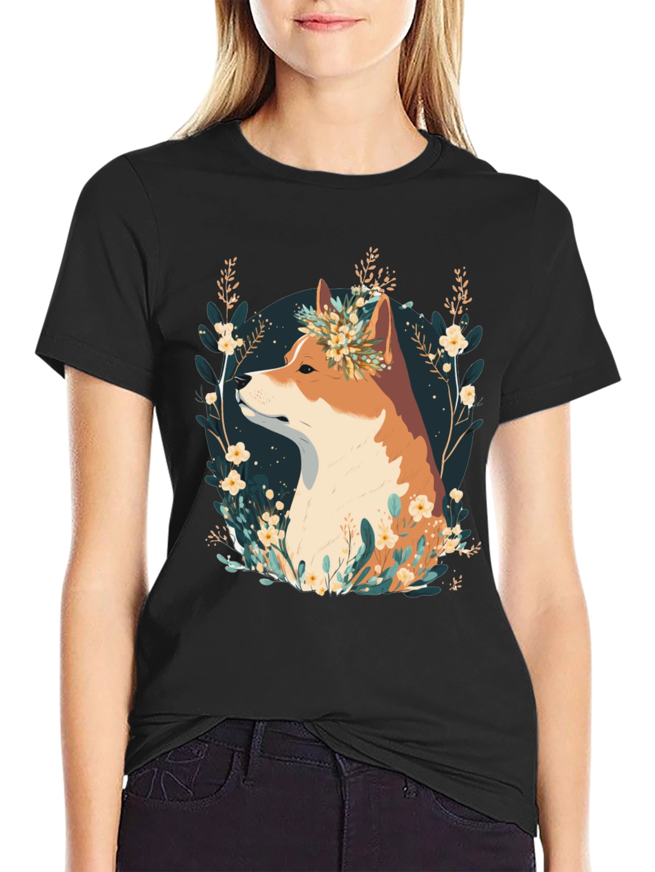 Floral Dog Graphic T-Shirt