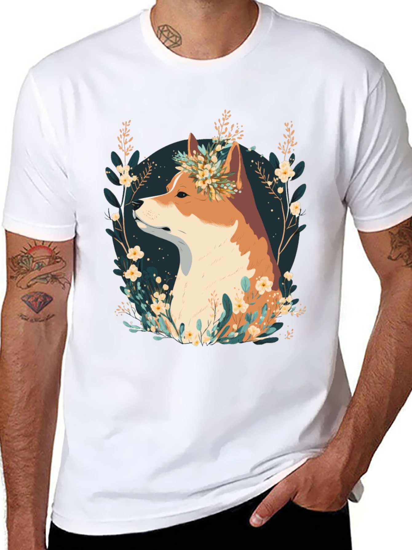 Floral Dog Graphic T-Shirt