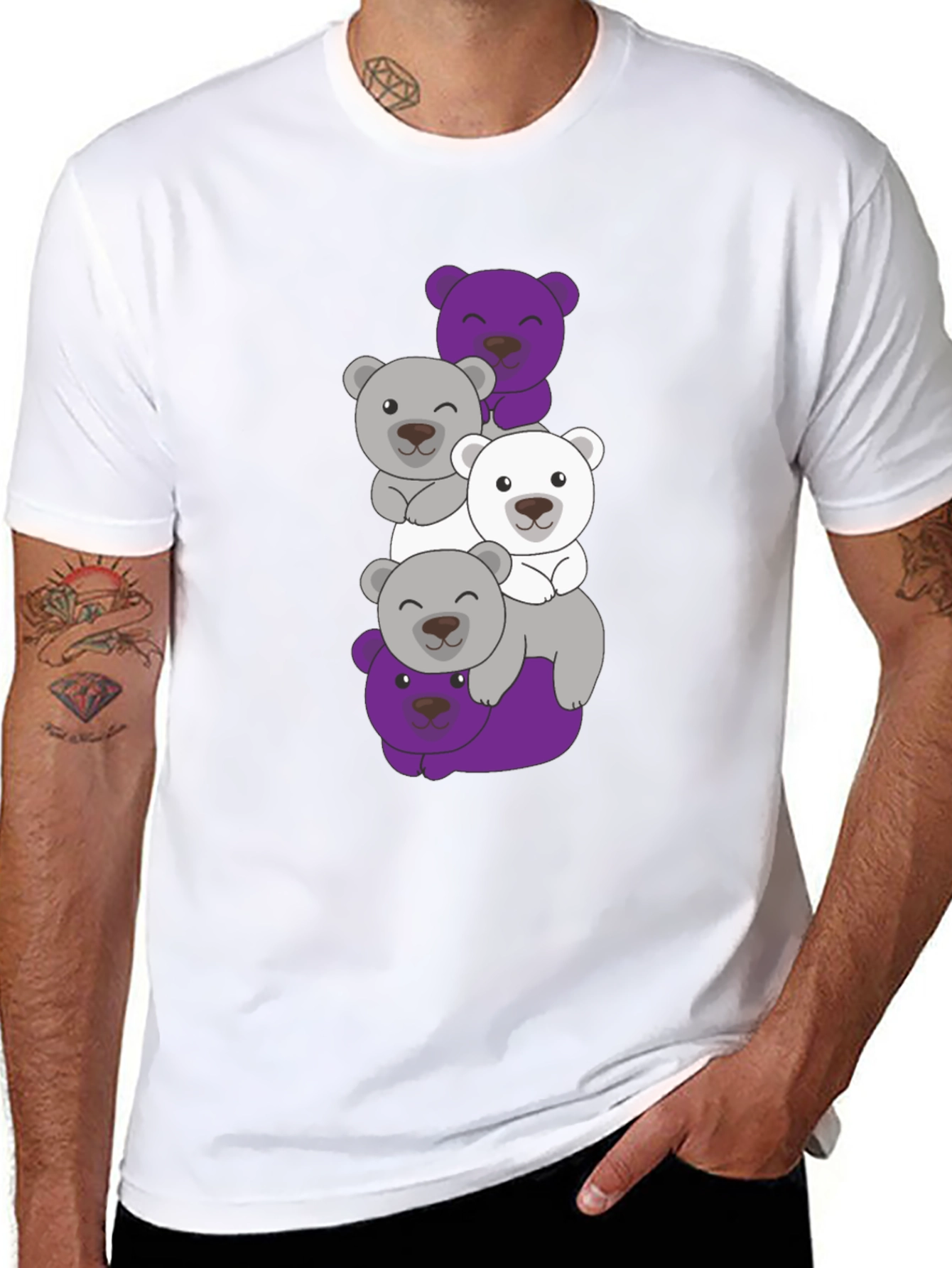 Stacked Bear Graphic Tee - Black Cotton Casual T-Shirt