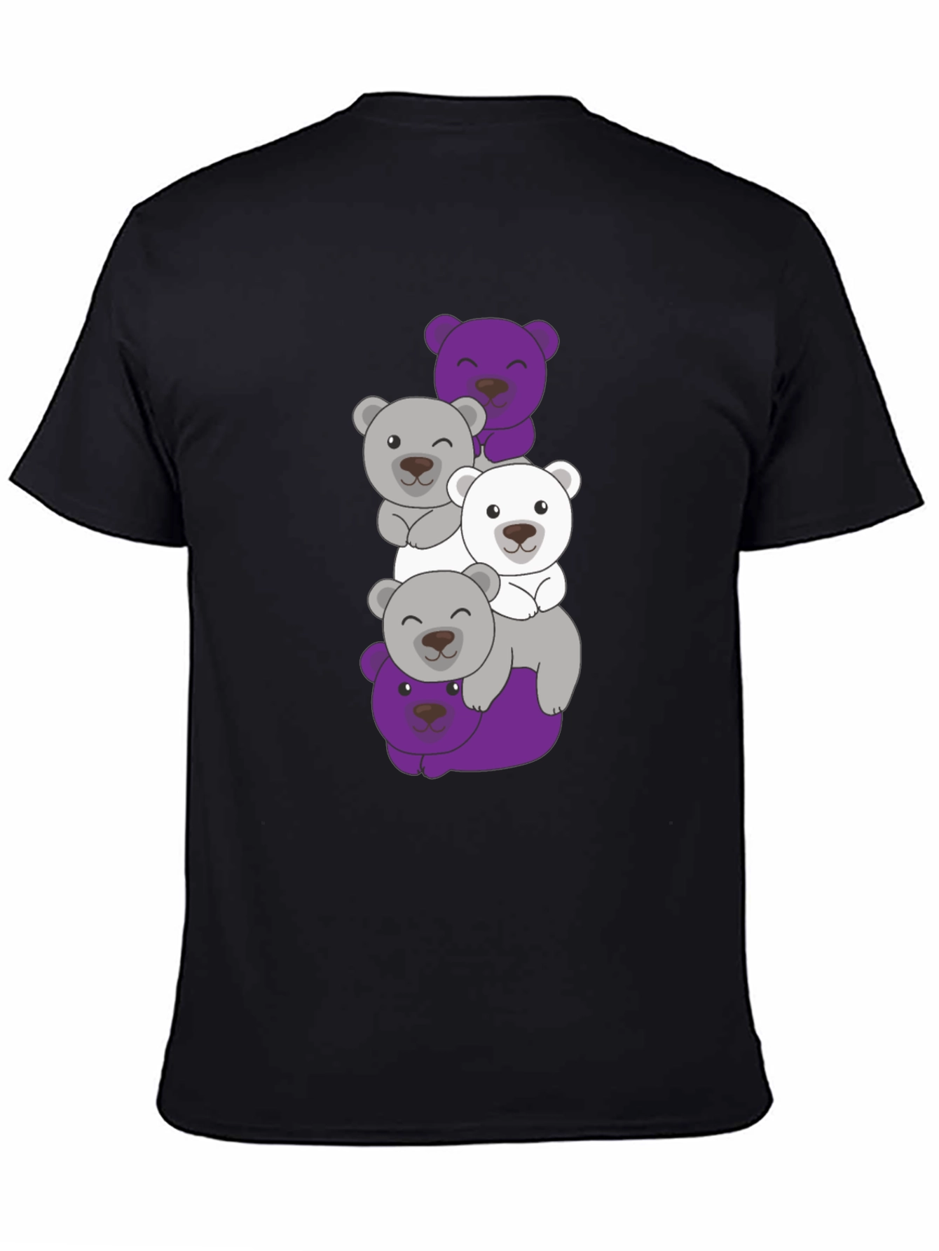Stacked Bear Graphic Tee - Black Cotton Casual T-Shirt
