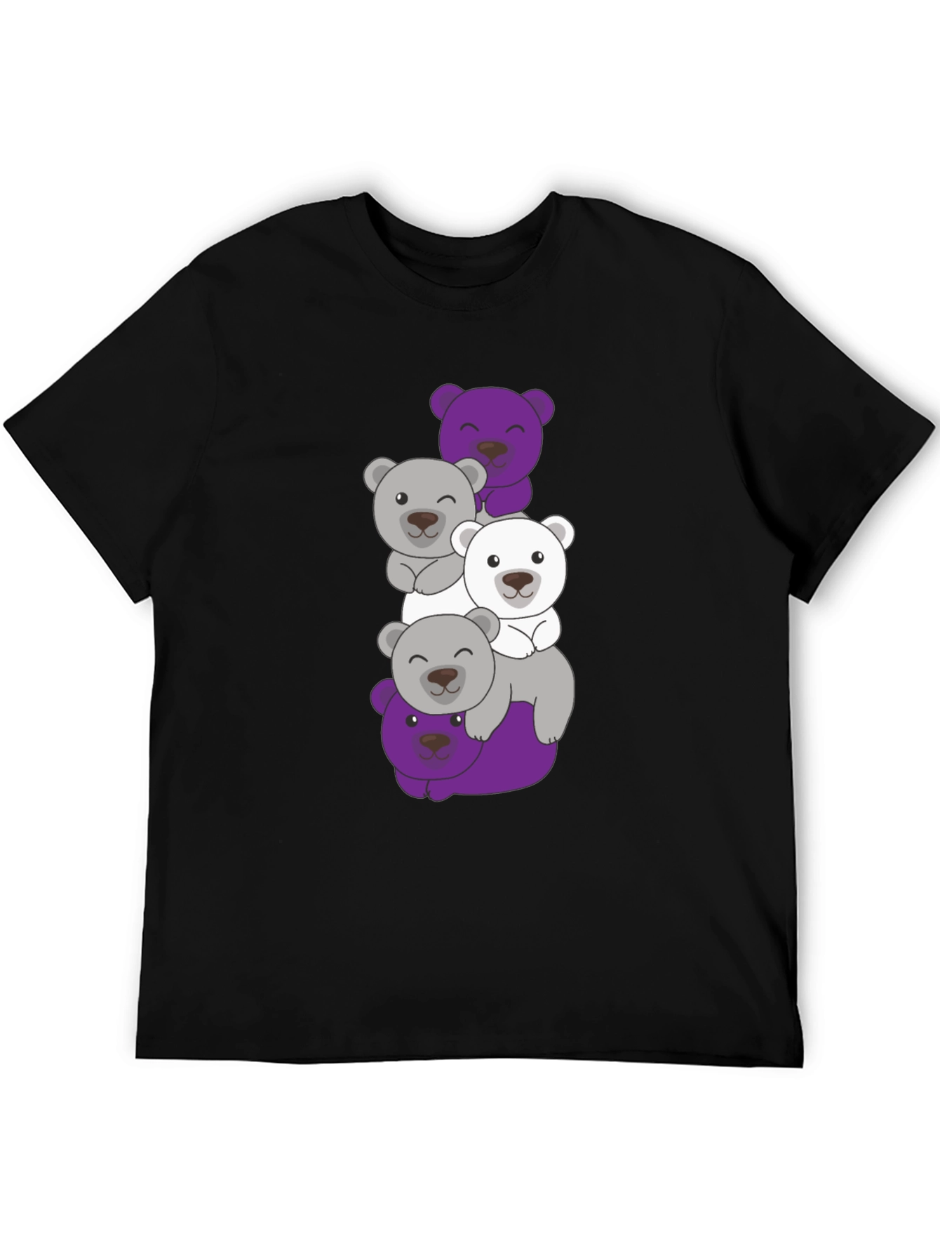 Stacked Bear Graphic Tee - Black Cotton Casual T-Shirt