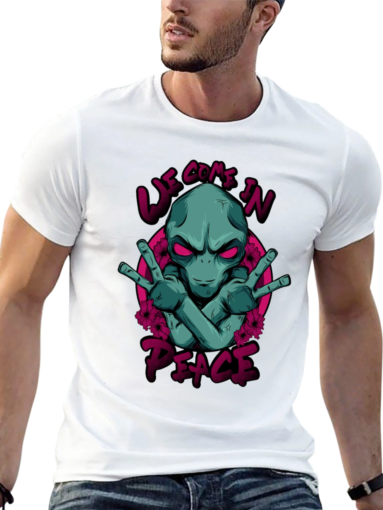 Alien Peace Graphic T-Shirt - We Come In Peace