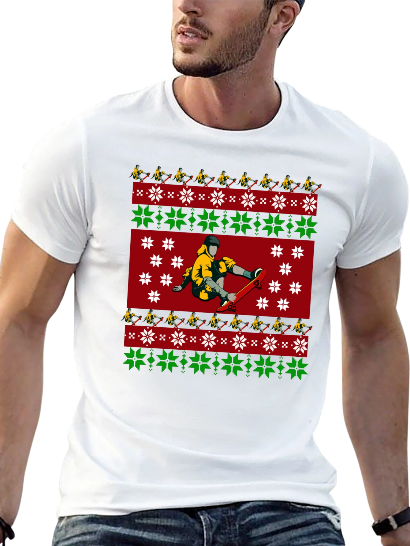 Skateboarder Christmas Pattern T-Shirt