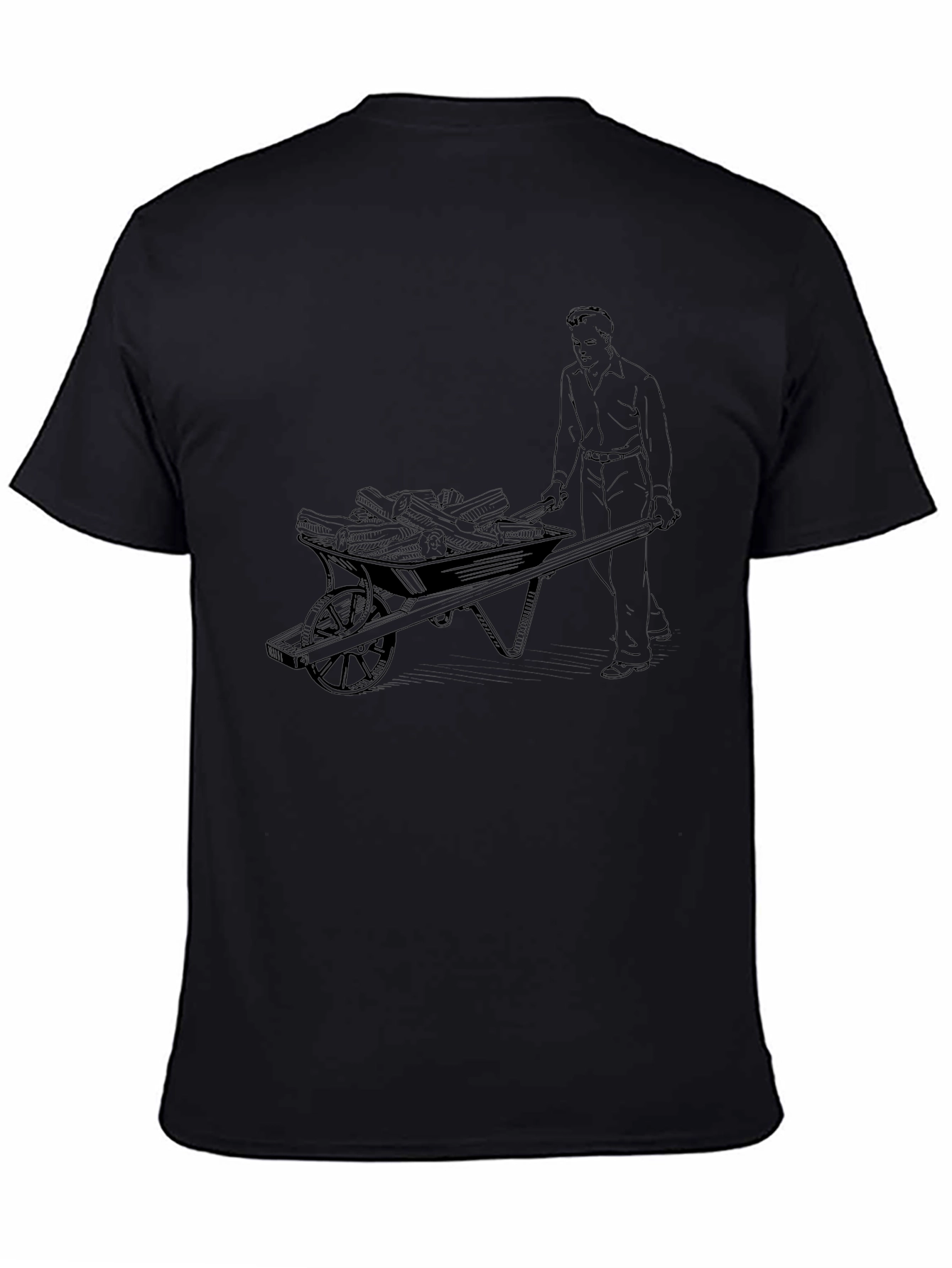 Black Graphic Tee - Man Pushing Wheelbarrow