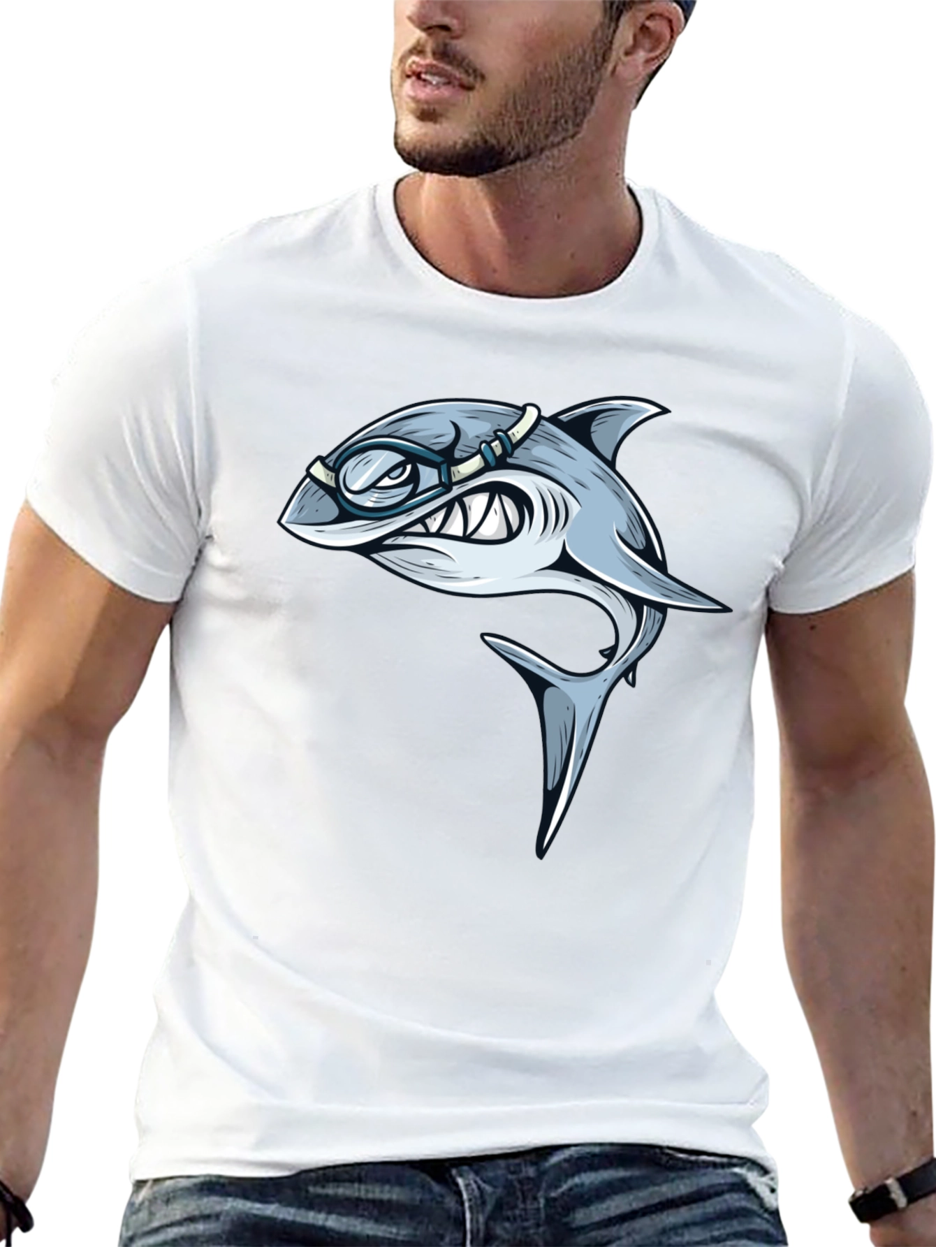 Shark with Goggles Graphic T-Shirt - Black