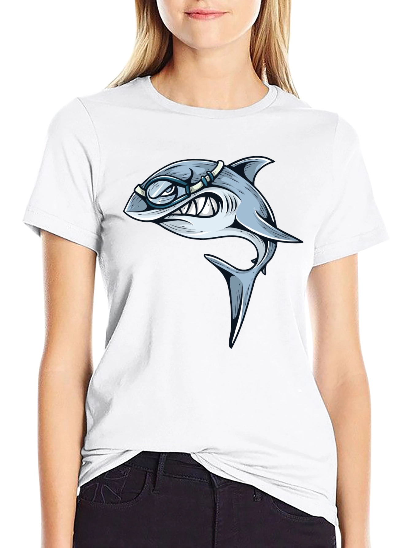 Shark with Goggles Graphic T-Shirt - Black