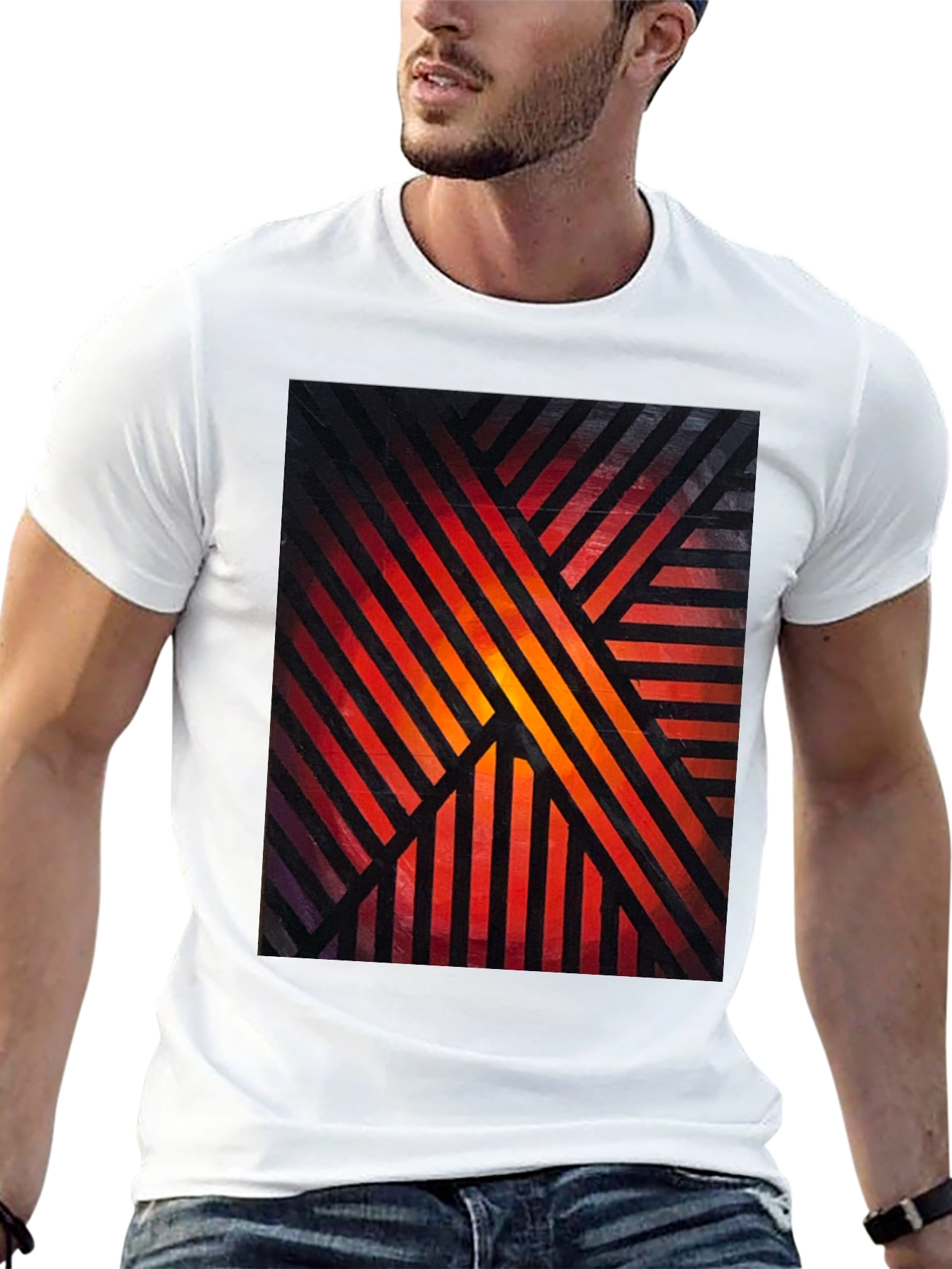 Abstract Geometric Striped Graphic Print Tee