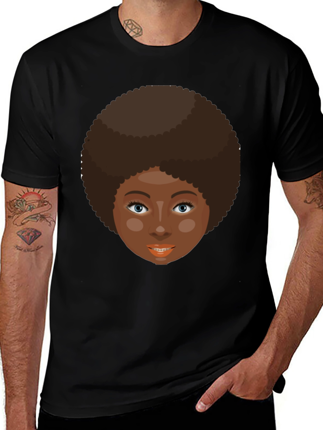 Retro Afro Woman Graphic T-Shirt - Black