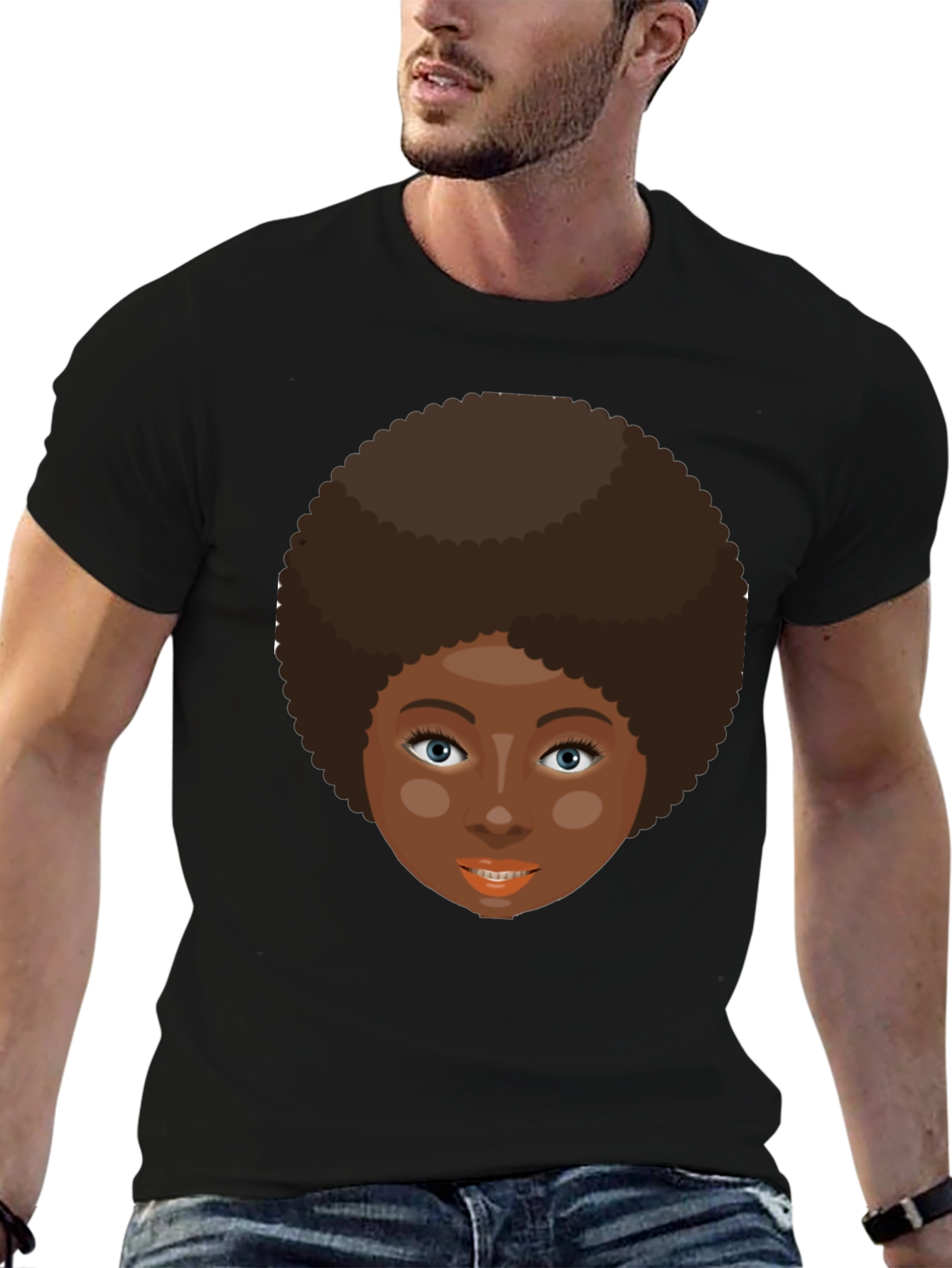 Retro Afro Woman Graphic T-Shirt - Black