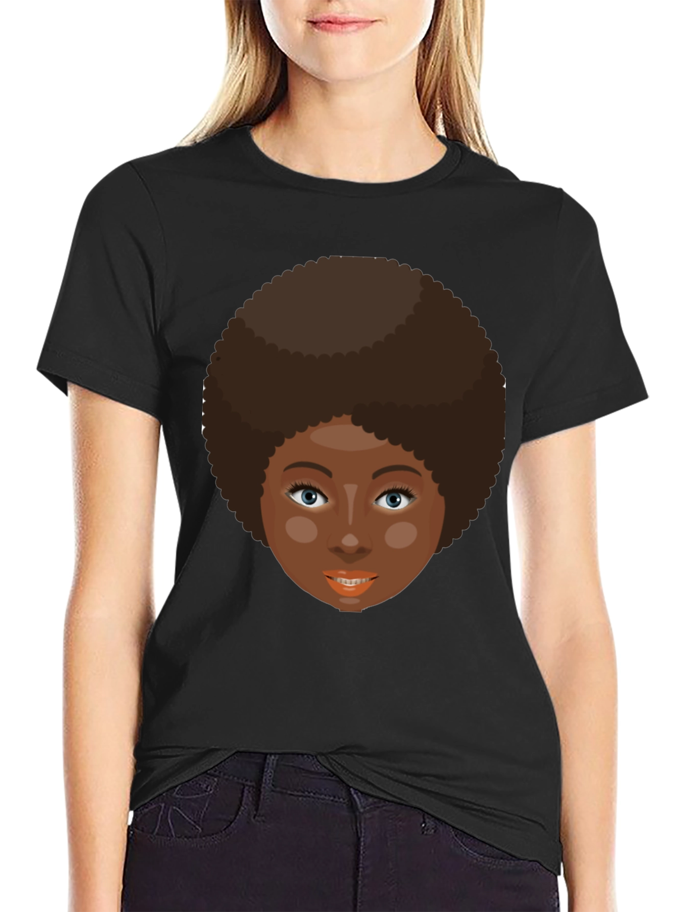 Retro Afro Woman Graphic T-Shirt - Black