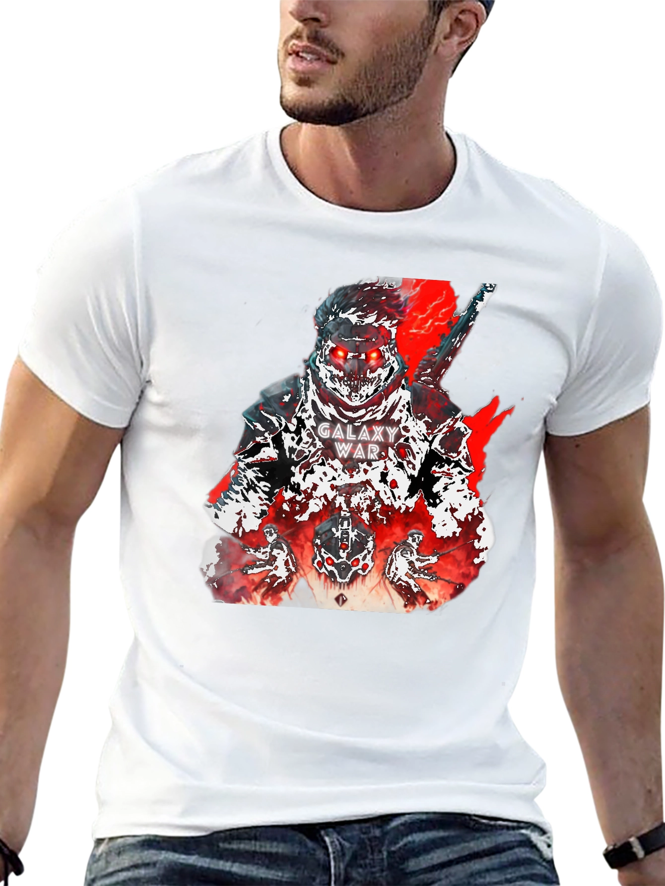 Galaxy War Graphic Tee - Bold Black Cotton T-Shirt